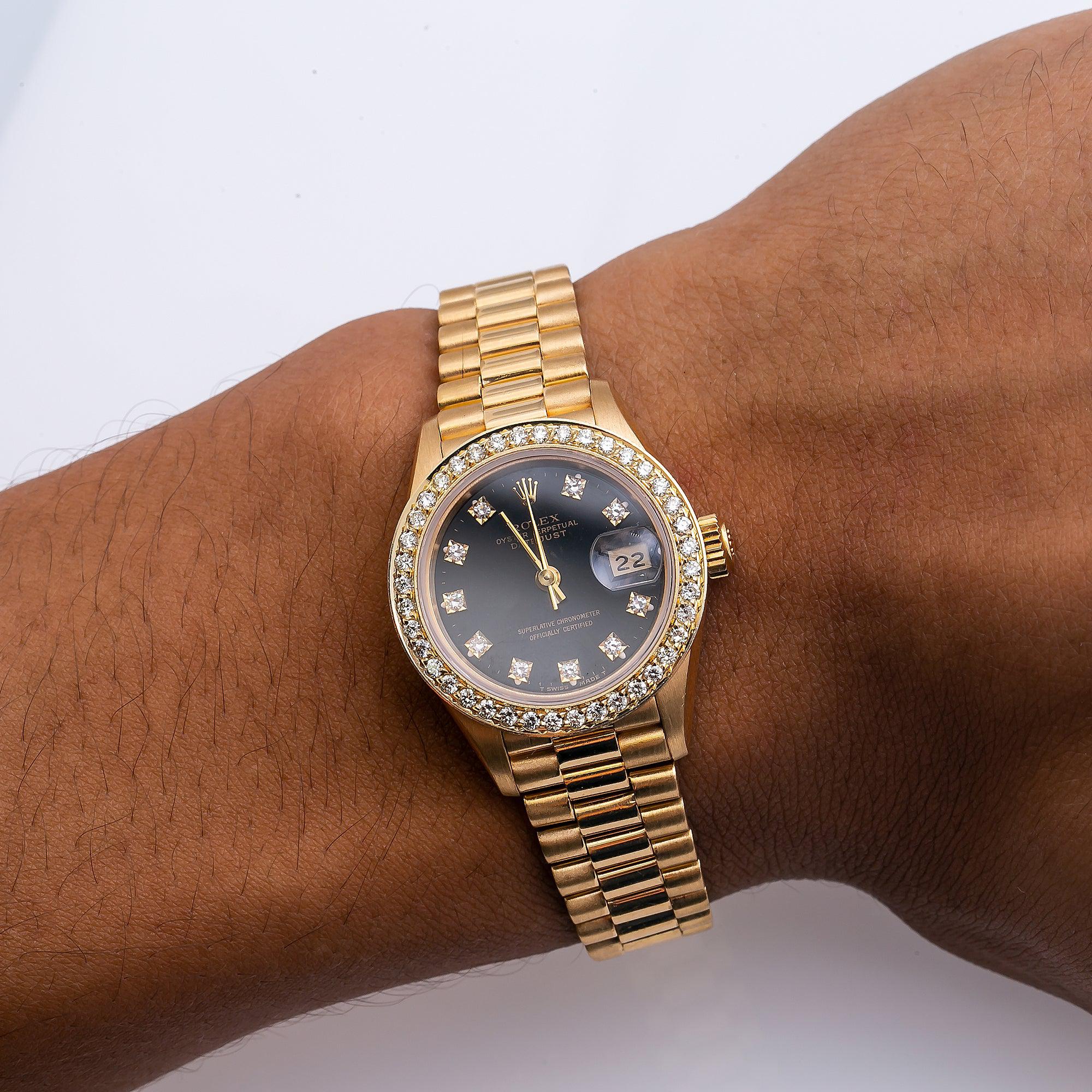 Rolex Datejust 26MM Black Diamond Dial With Yellow Gold Bracelet