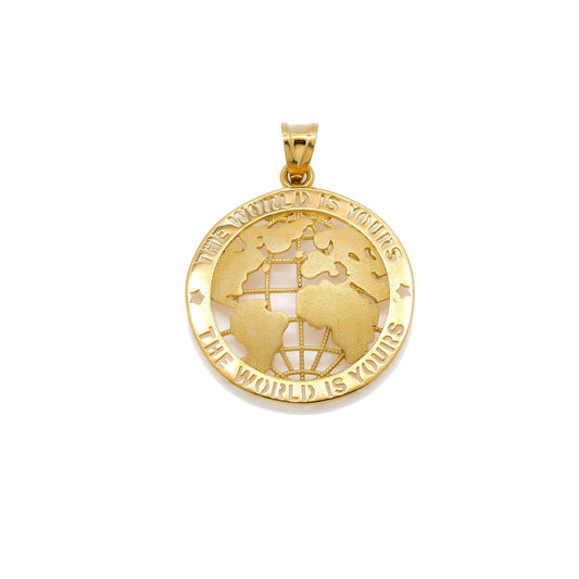 10K GOLD THE WORLD IS YOURS PENDANT 1.4"