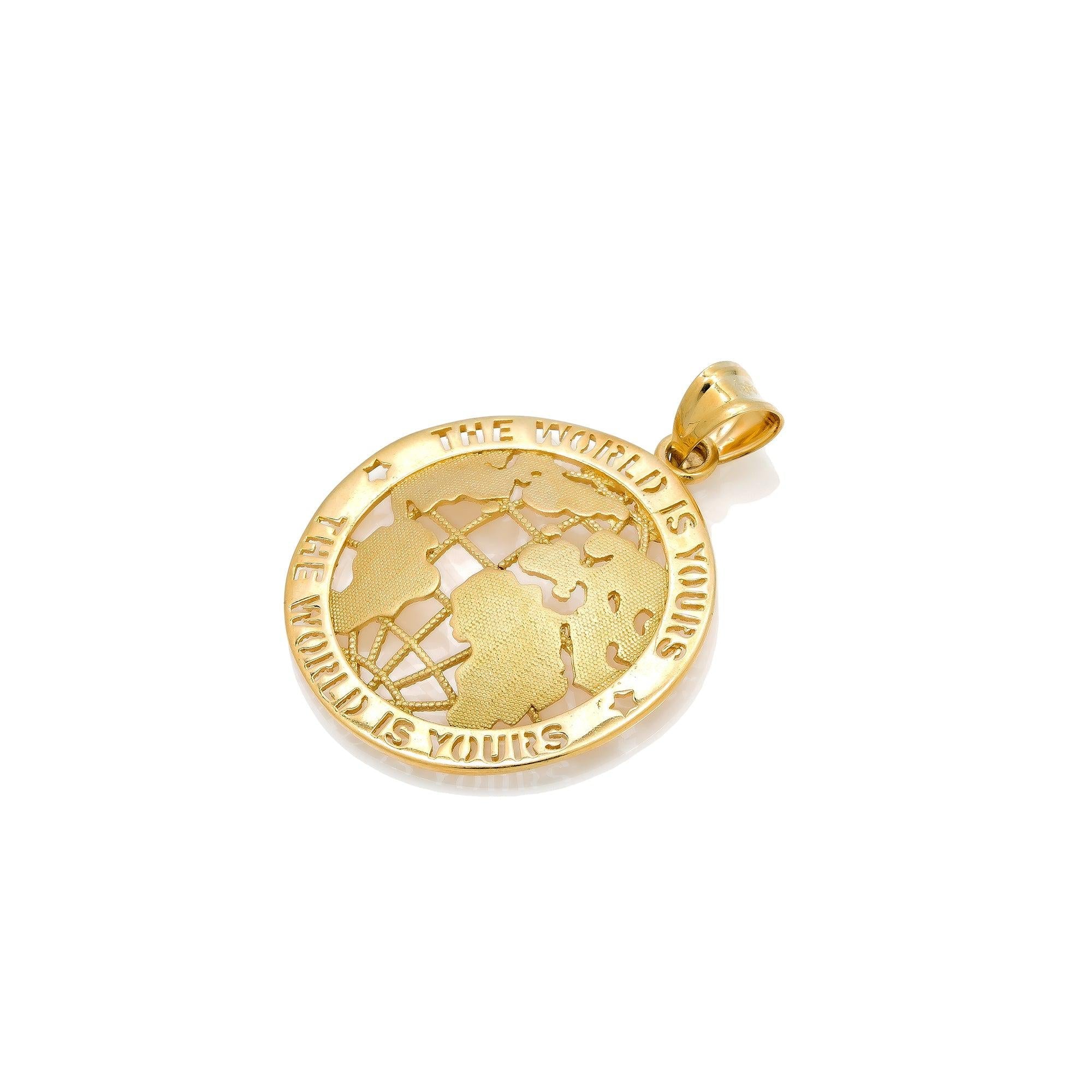 10K GOLD THE WORLD IS YOURS PENDANT 1.4"