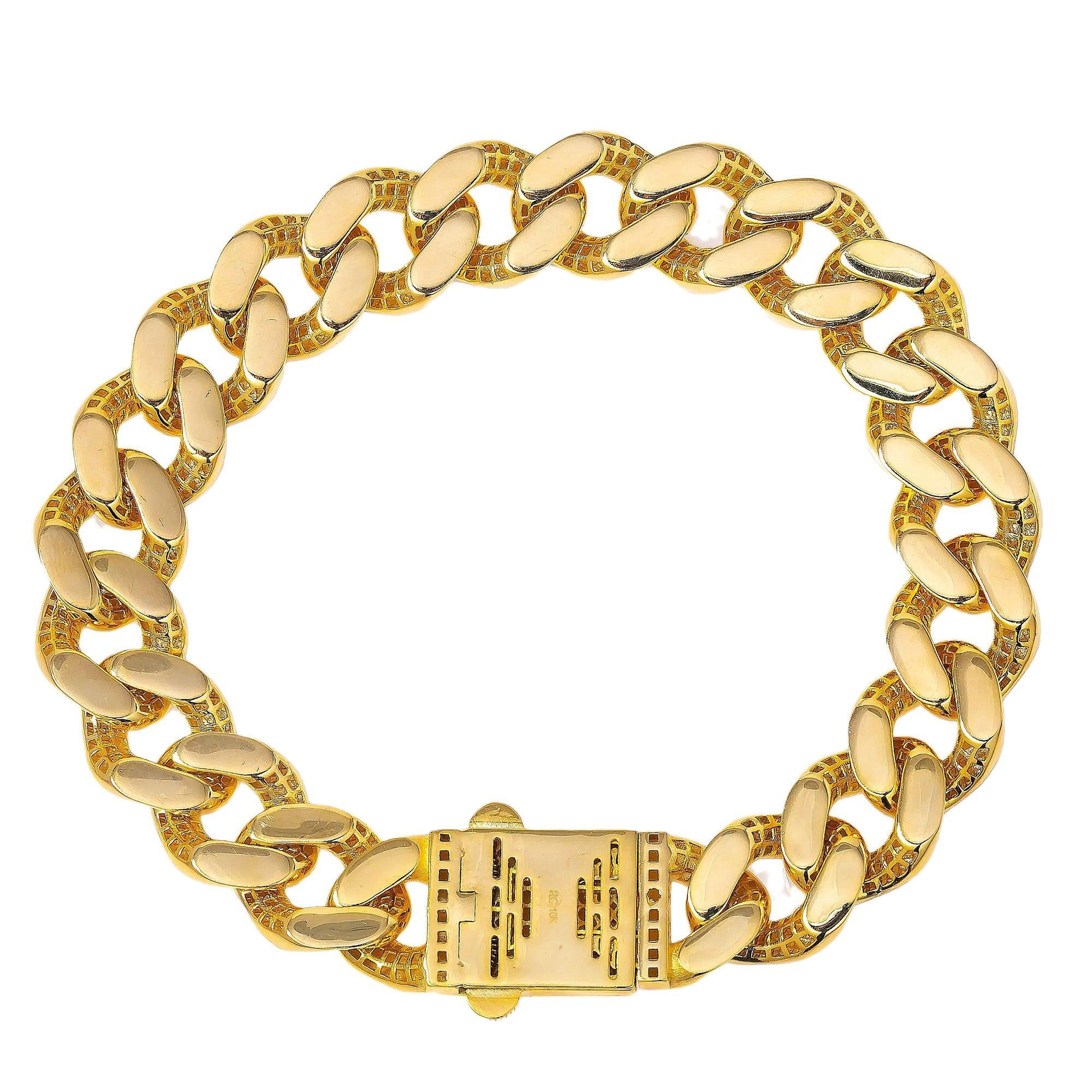 10K YELLOW GOLD DIAMOND CUT CUBAN LINK BRACELET