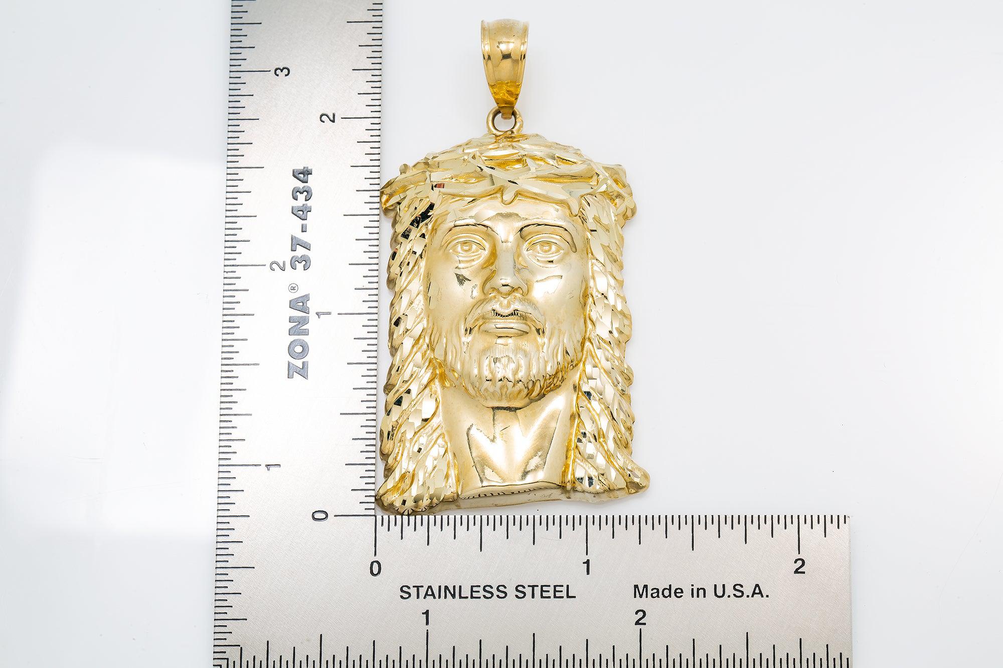 10K GOLD JESUS HEAD PENDANT 2.5"