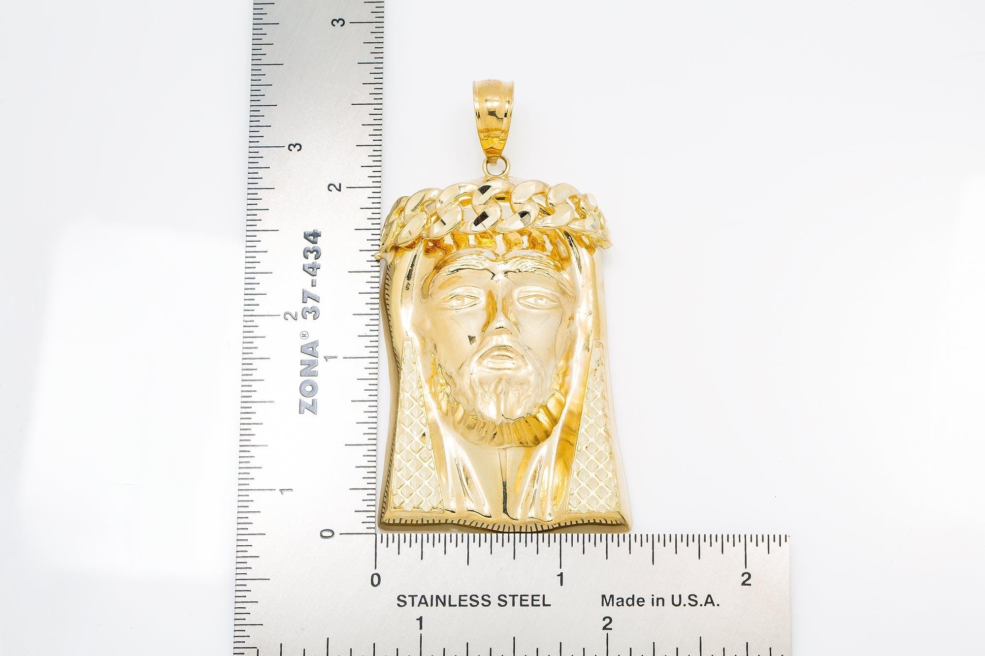 10K GOLD JESUS HEAD PENDANT 2.6"
