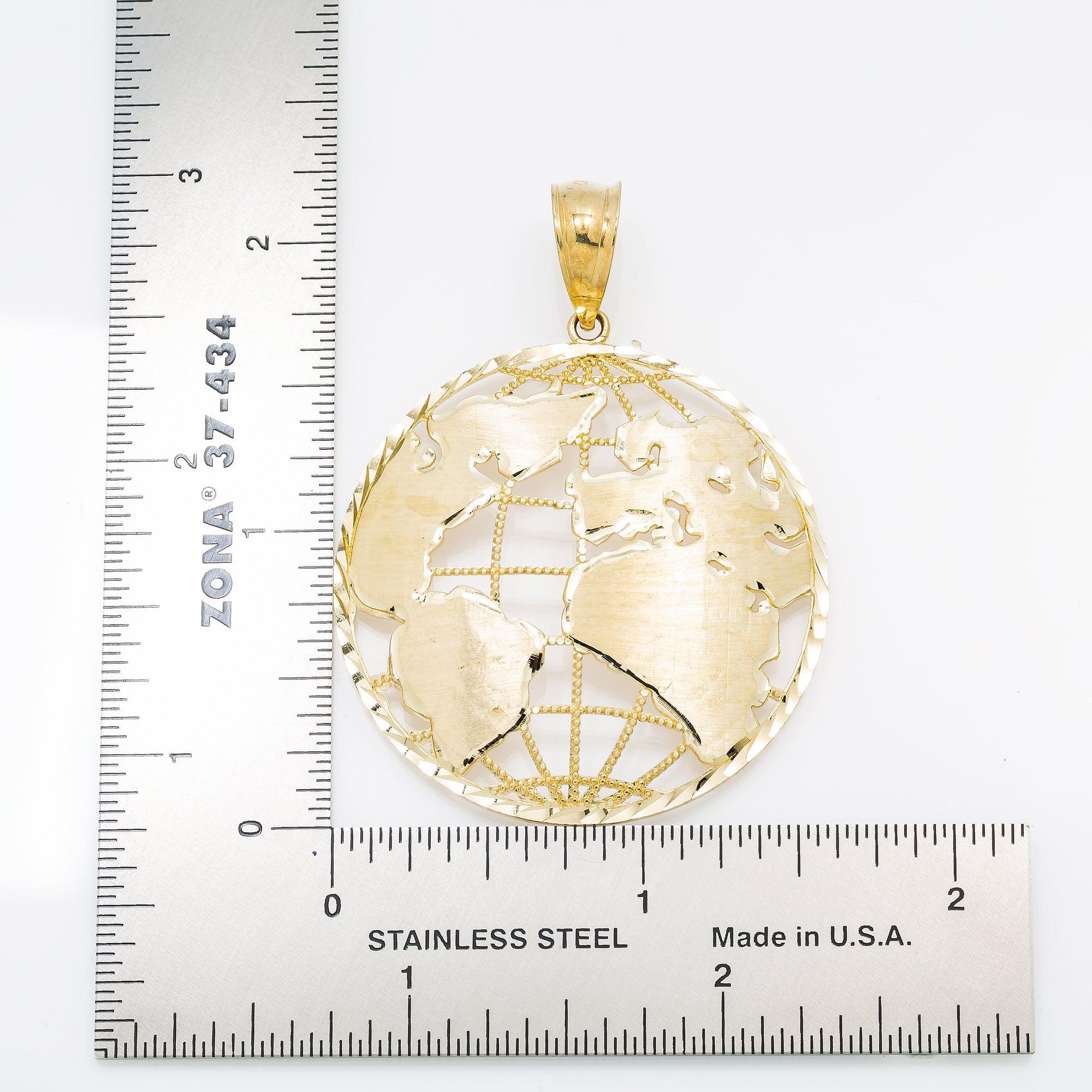 10K GOLD OPEN WORLD PENDANT 2.3"