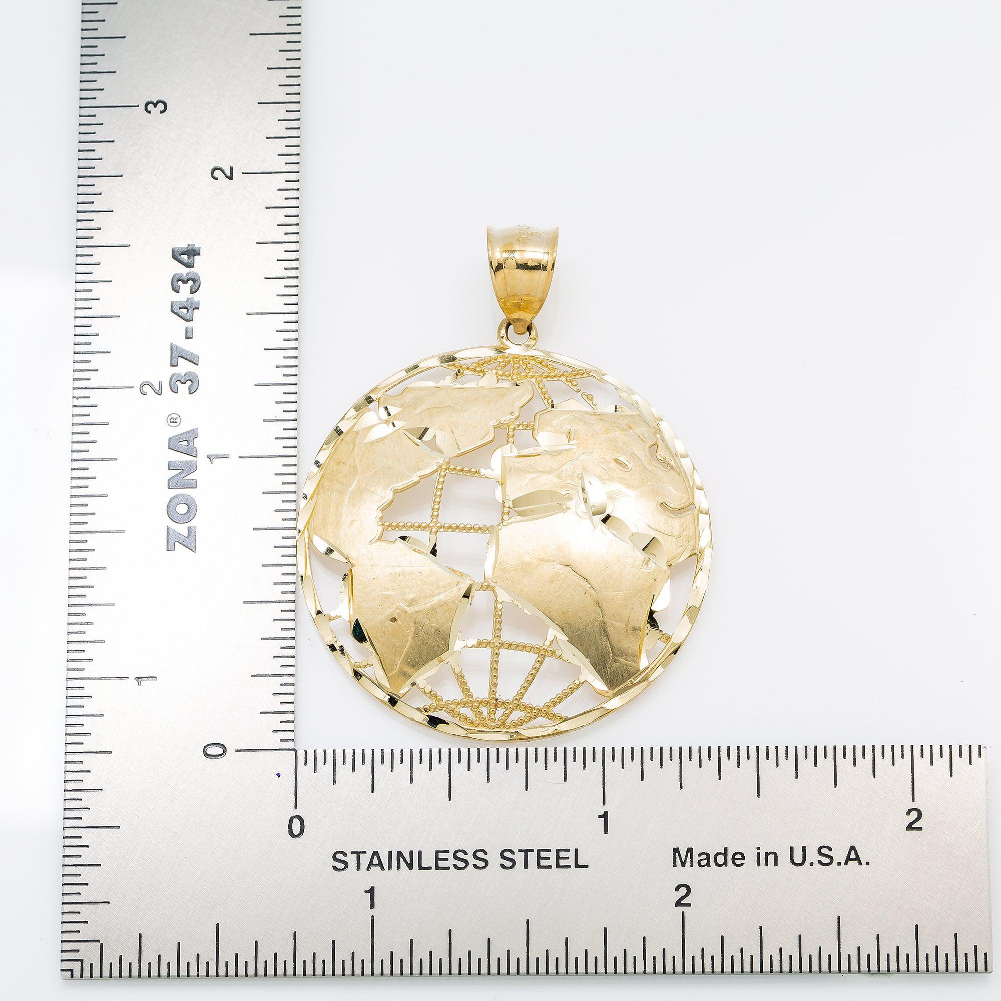 10K GOLD OPEN WORLD PENDANT 1.6"