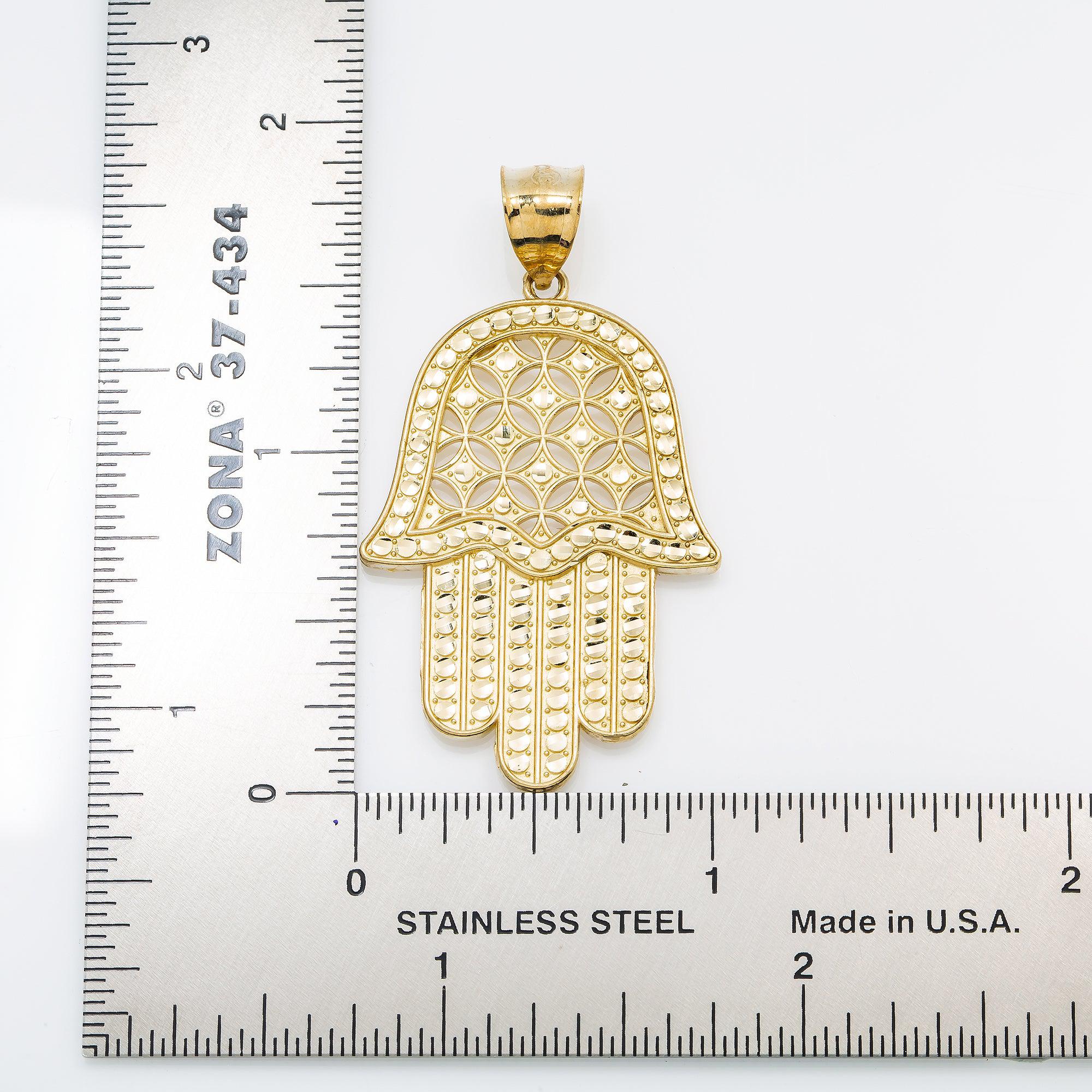 10K GOLD HAMSA PENDANT 1.75"