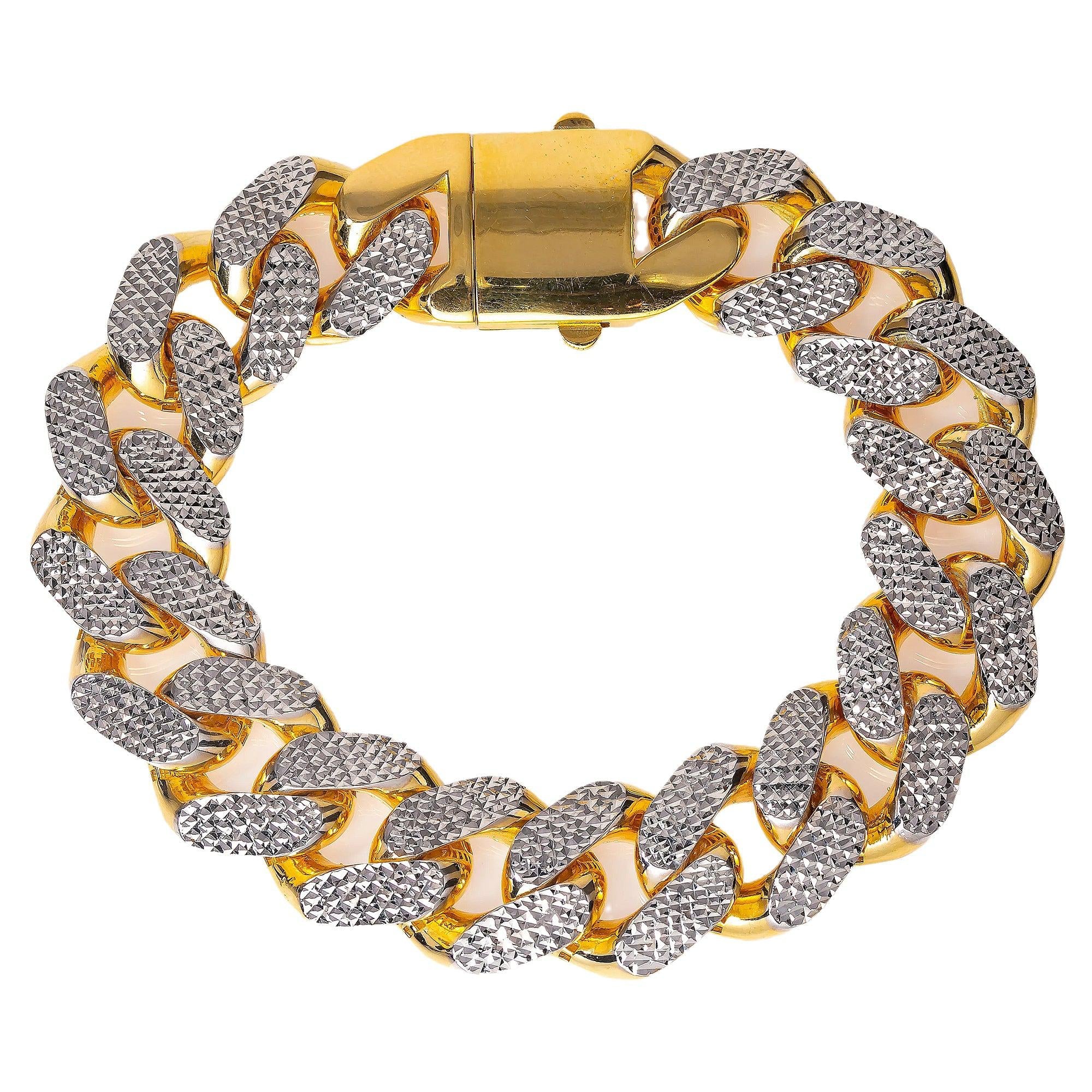 10K YELLOW GOLD HOLLOW DIAMOND CUT CUBAN LINK BRACELET