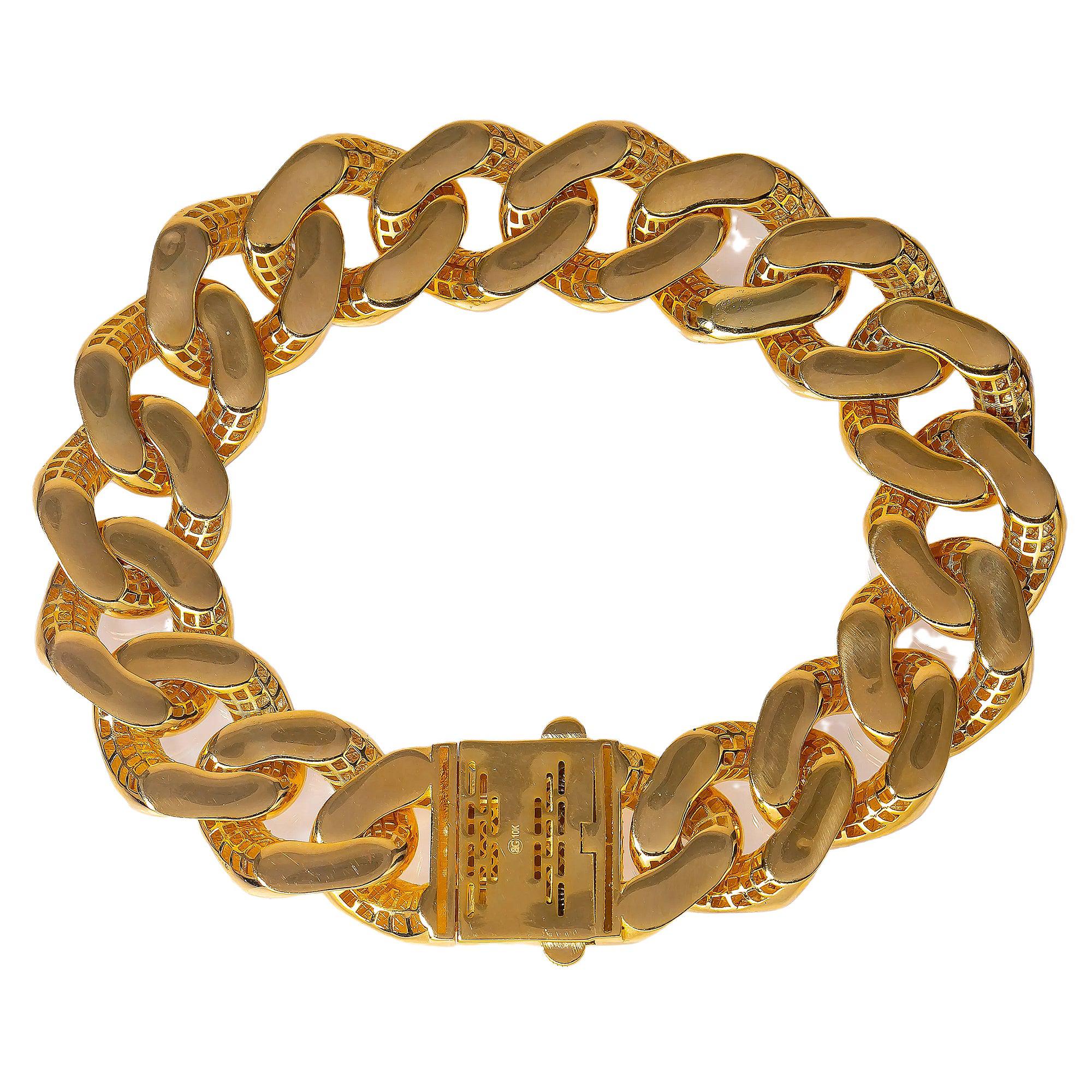 10K YELLOW GOLD HOLLOW DIAMOND CUT CUBAN LINK BRACELET