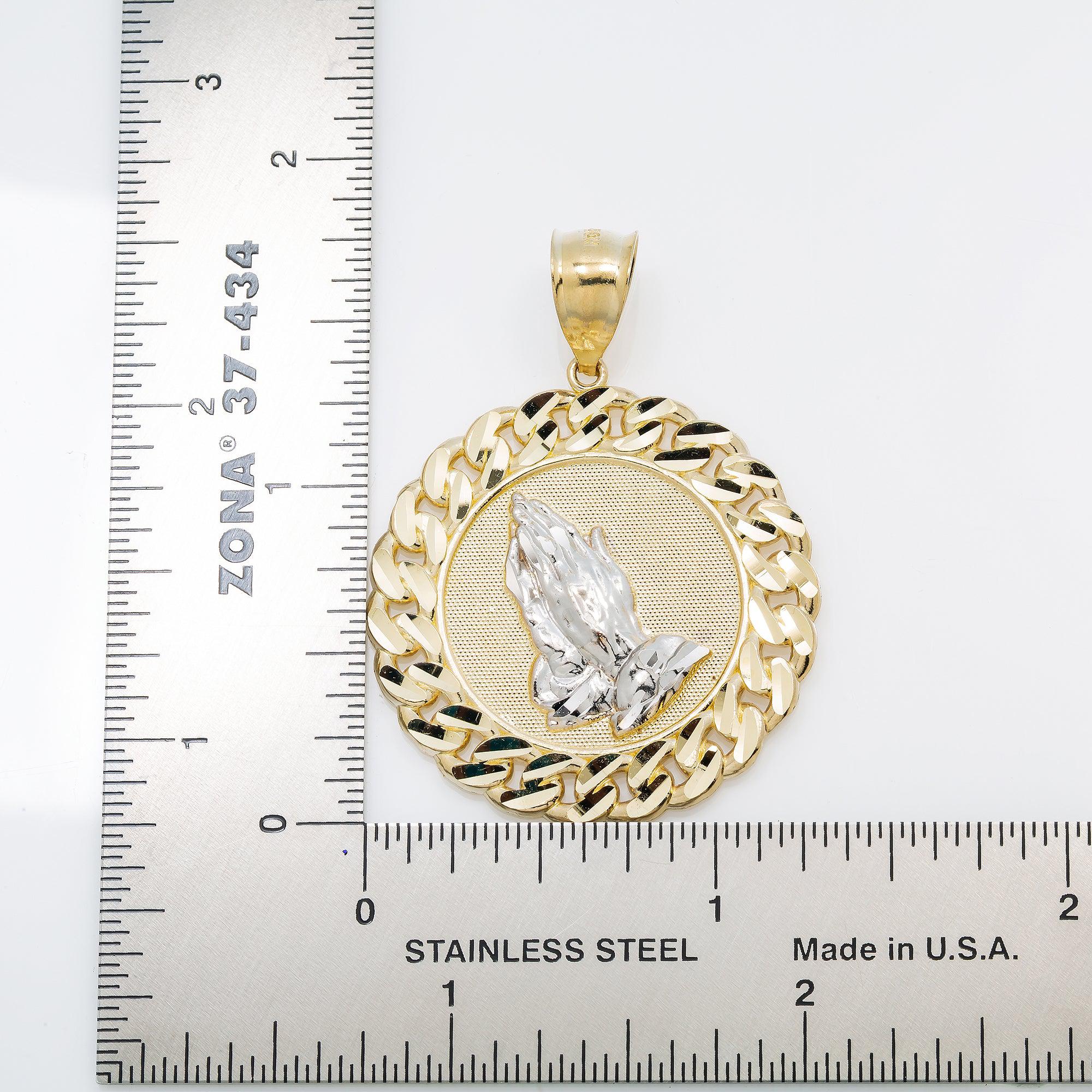 10K GOLD PRAYING HANDS COIN PENDANT 1.8"