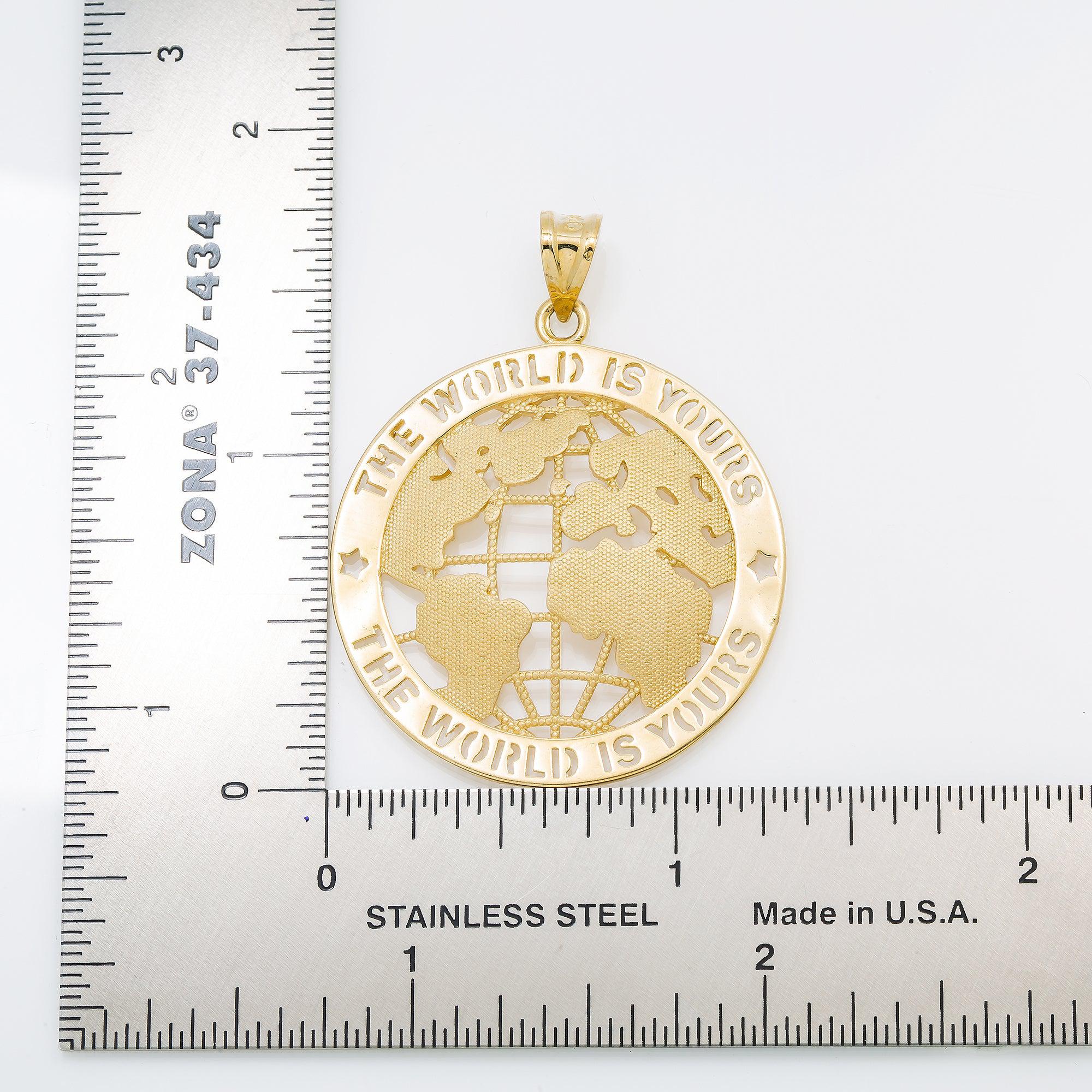 10K GOLD THE WORLD IS YOURS PENDANT 1.75"