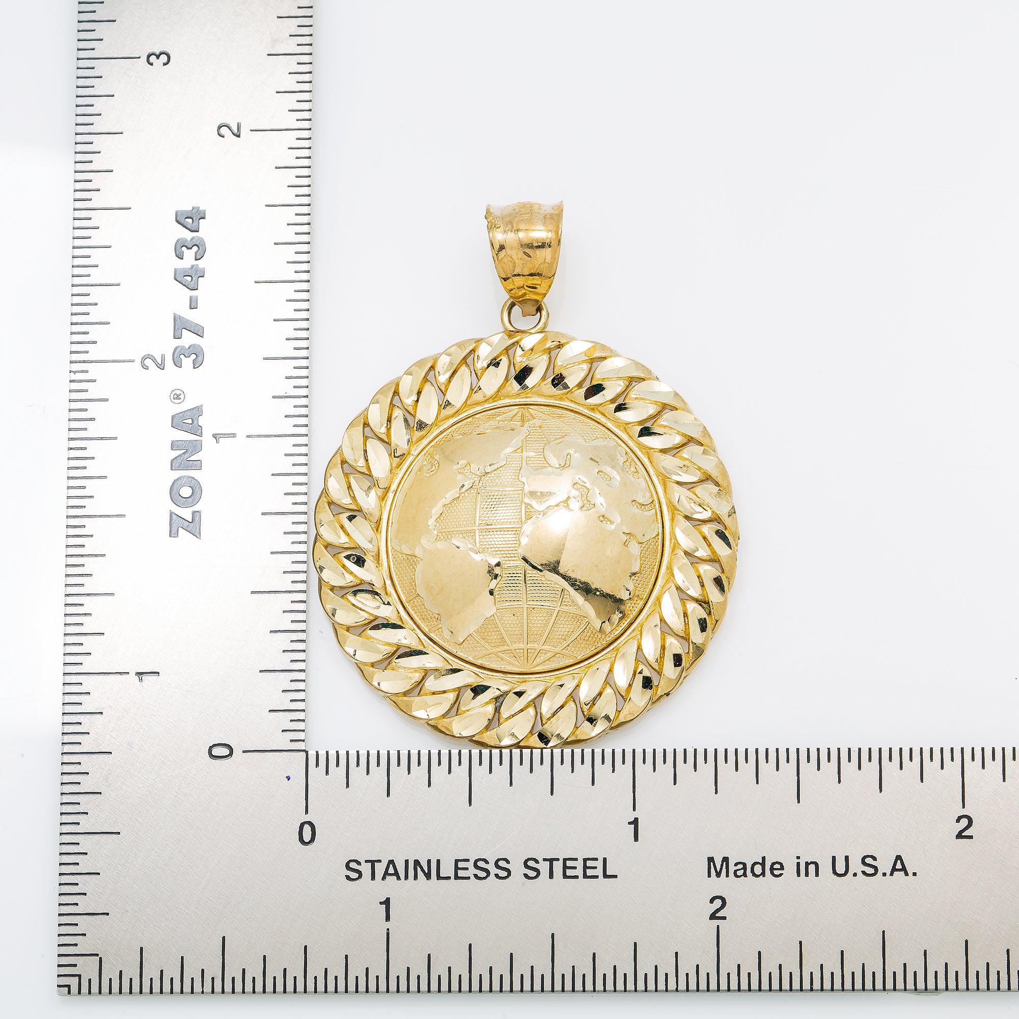 10K GOLD WORLD COIN PENDANT 1.75"
