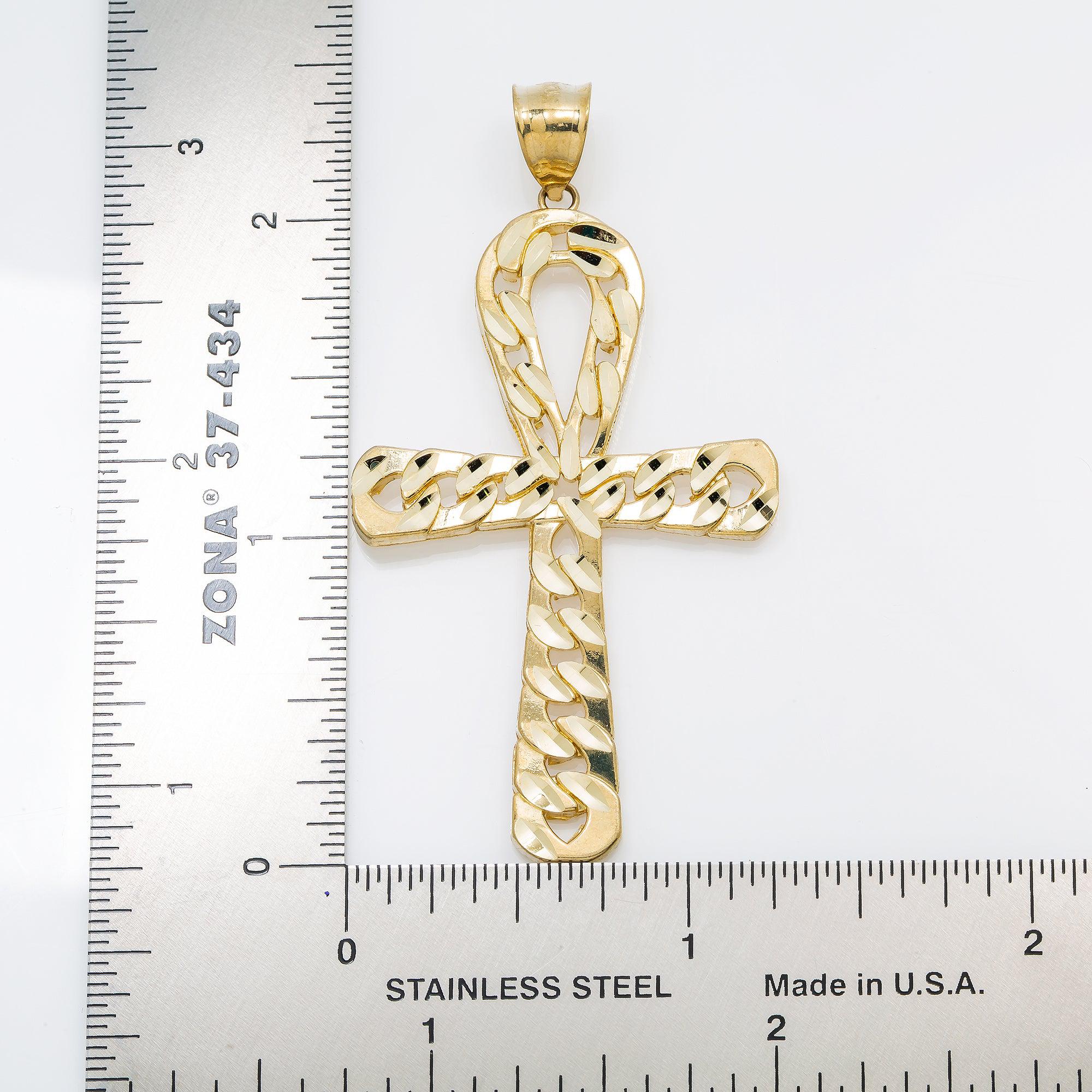 10K GOLD CUBAN LINK ANKH PENDANT 2.4"