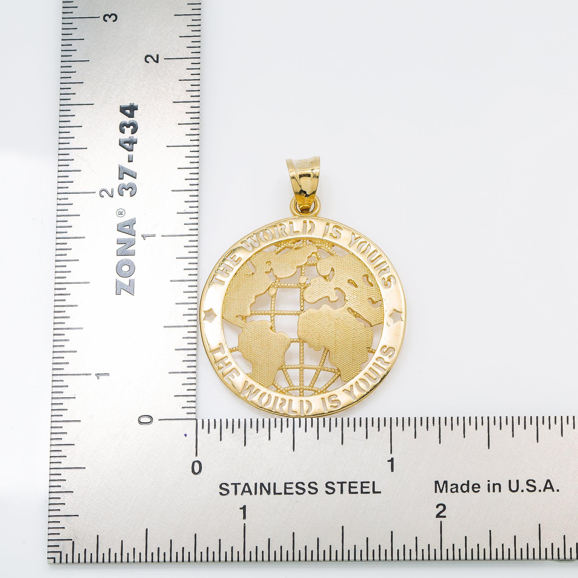 10K GOLD THE WORLD IS YOURS PENDANT 1.4"