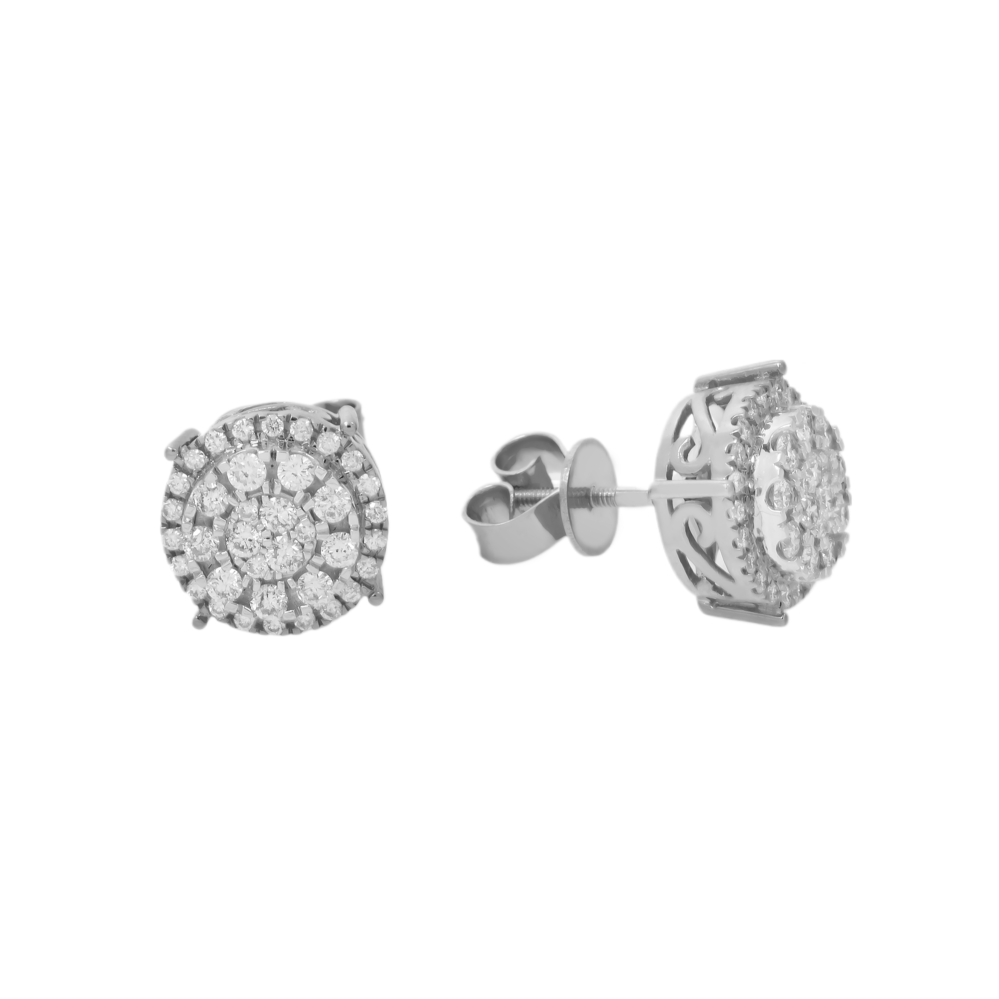 10K GOLD ROUND DIAMOND CLUSTER CIRCLE SHAPE EARRINGS 0.61 CTW
