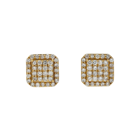 14K GOLD ROUND DIAMOND CLUSTER SQUARE SHAPE EARRINGS 1.31 CTW