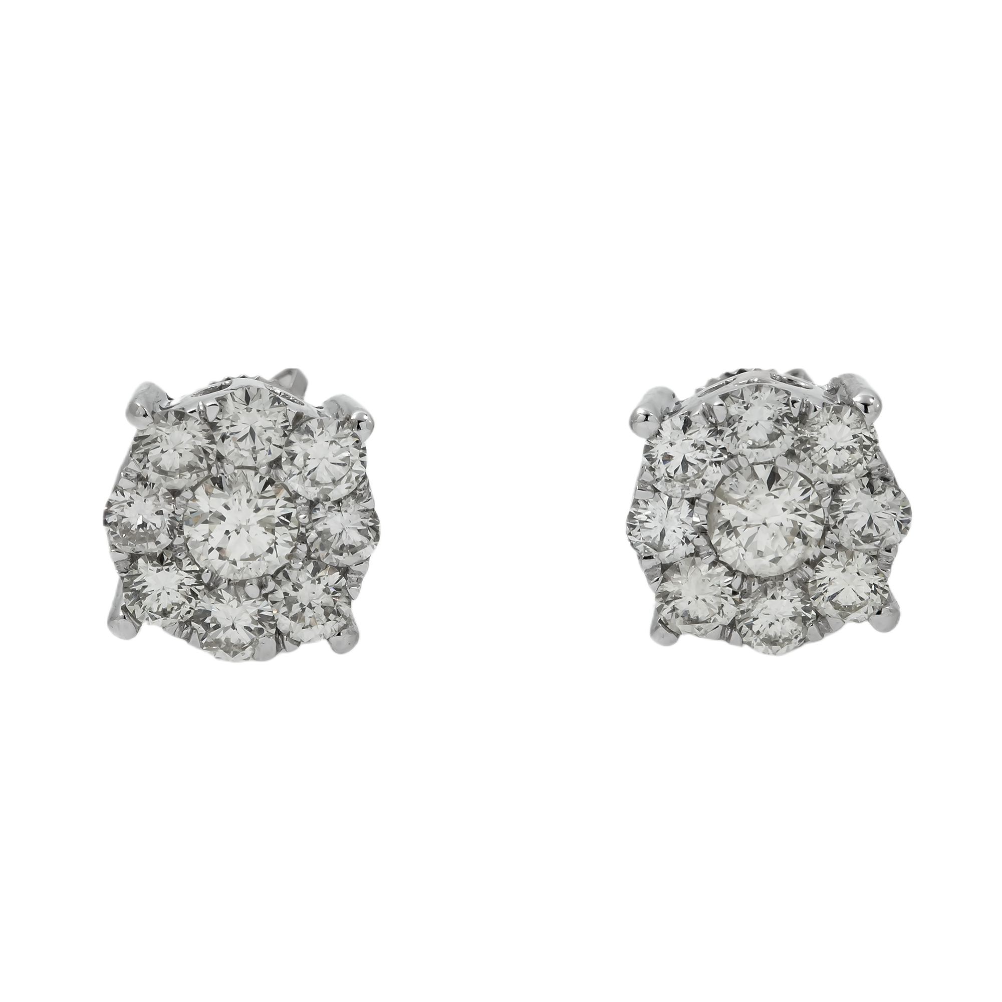 14K GOLD ROUND DIAMOND CLUSTER EARRINGS 2.50 CTW