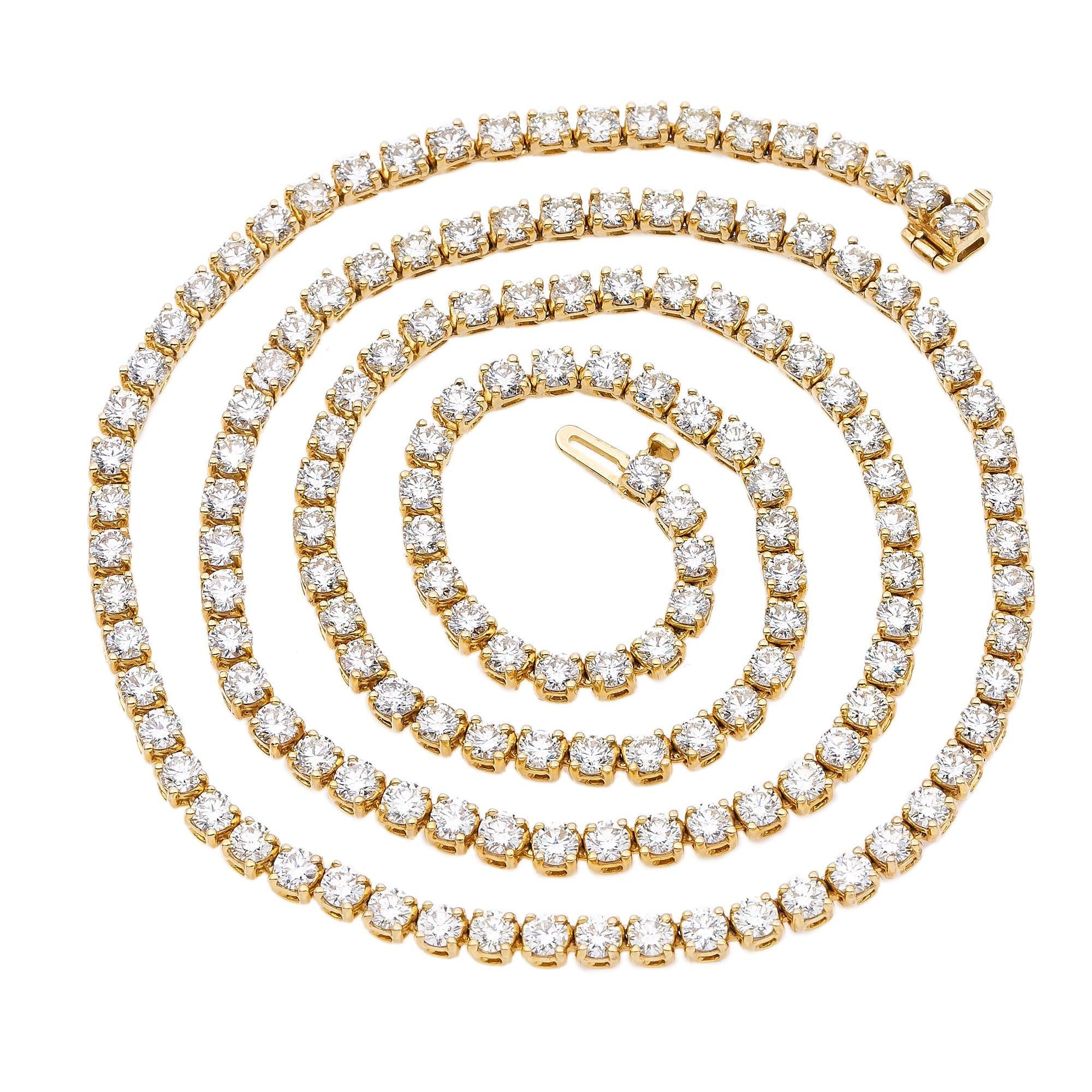 14K Yellow Gold 24'/3.7MM Tennis Chain With 23.25 CT Diamonds