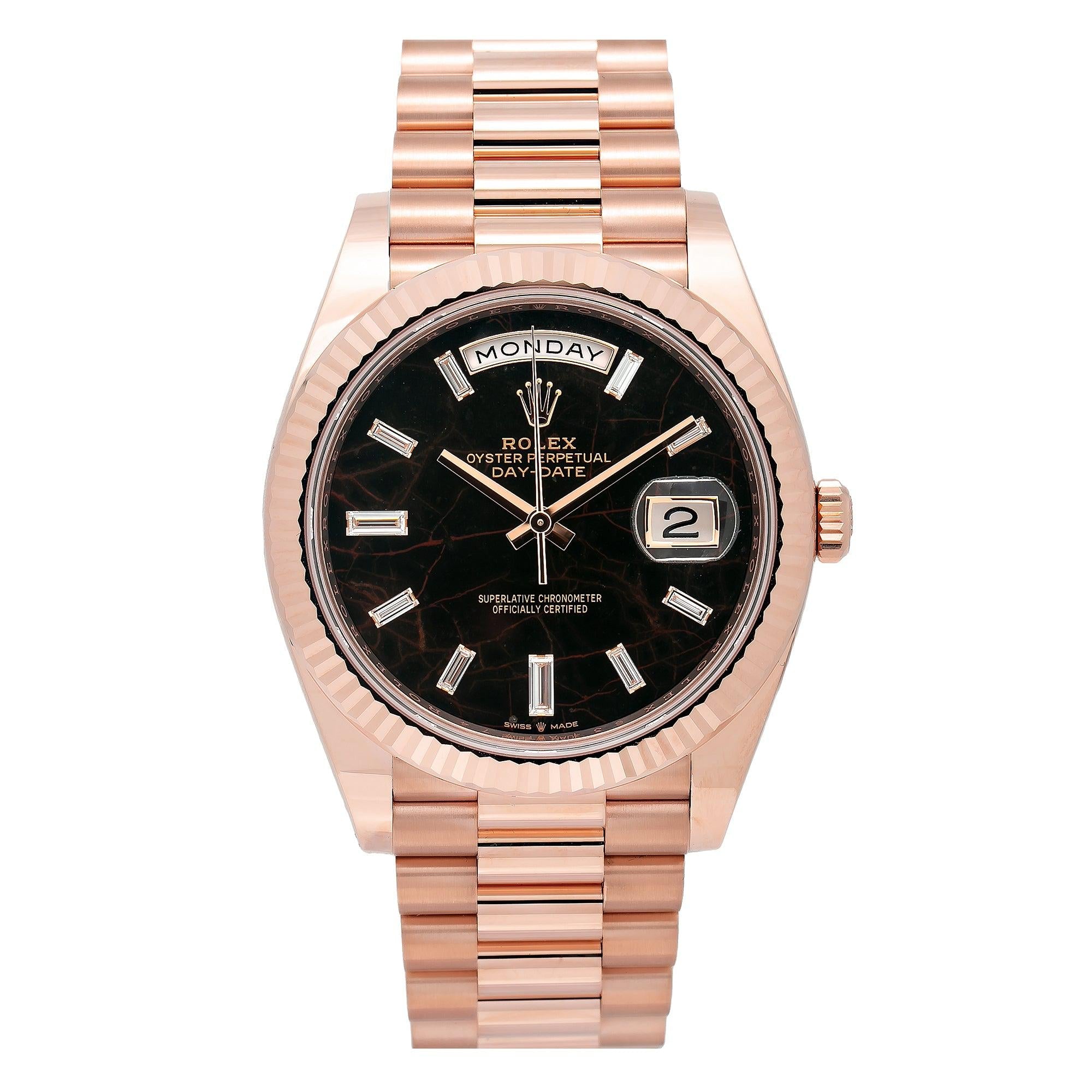 Rolex Day Date 228235 40MM Eisenkiesel Baguette Diamond Dial With Rose Gold Presidential Bracelet