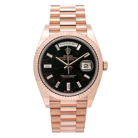 Rolex Day Date 228235 40MM Eisenkiesel Baguette Diamond Dial With Rose Gold Presidential Bracelet