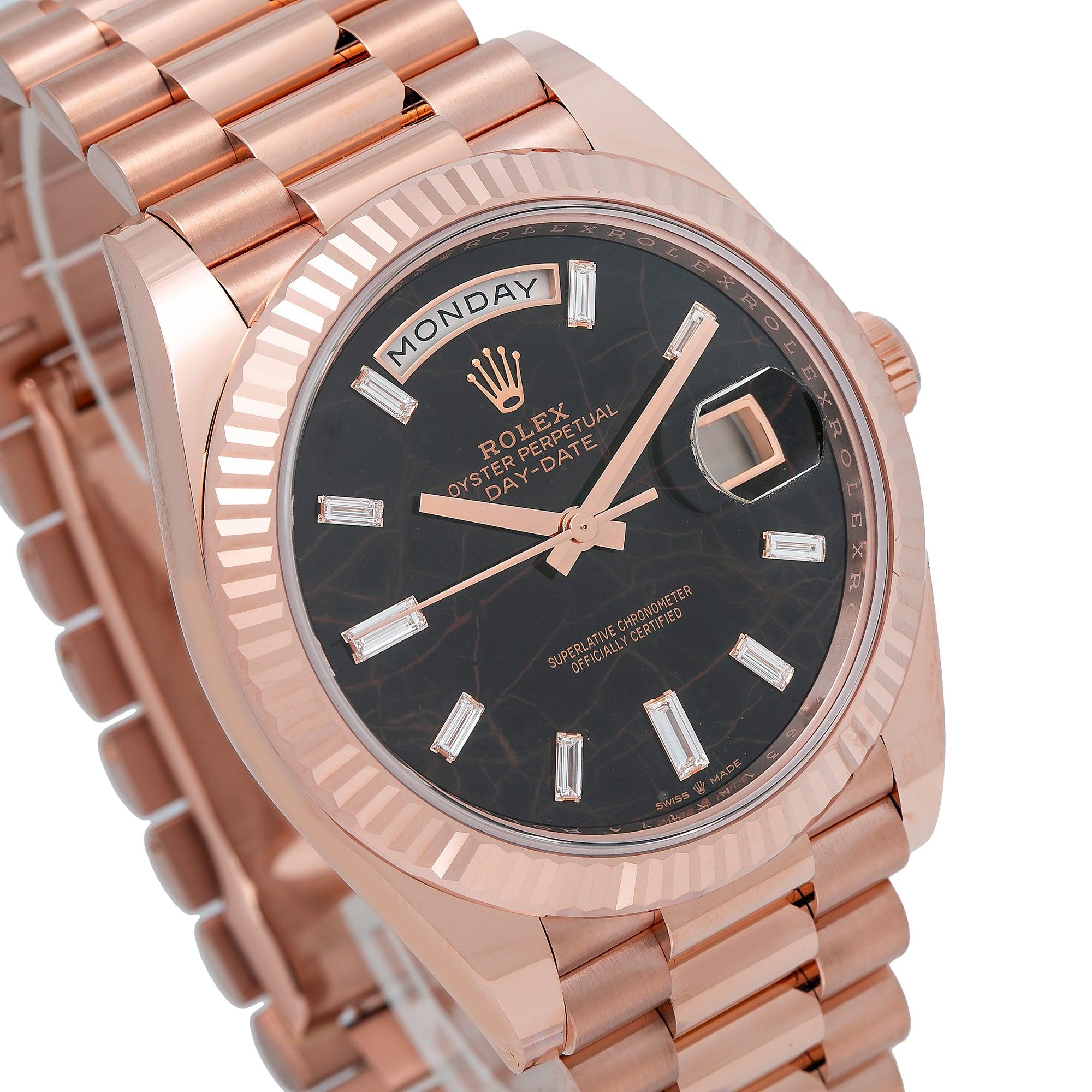 Rolex Day Date 228235 40MM Eisenkiesel Baguette Diamond Dial With Rose Gold Presidential Bracelet