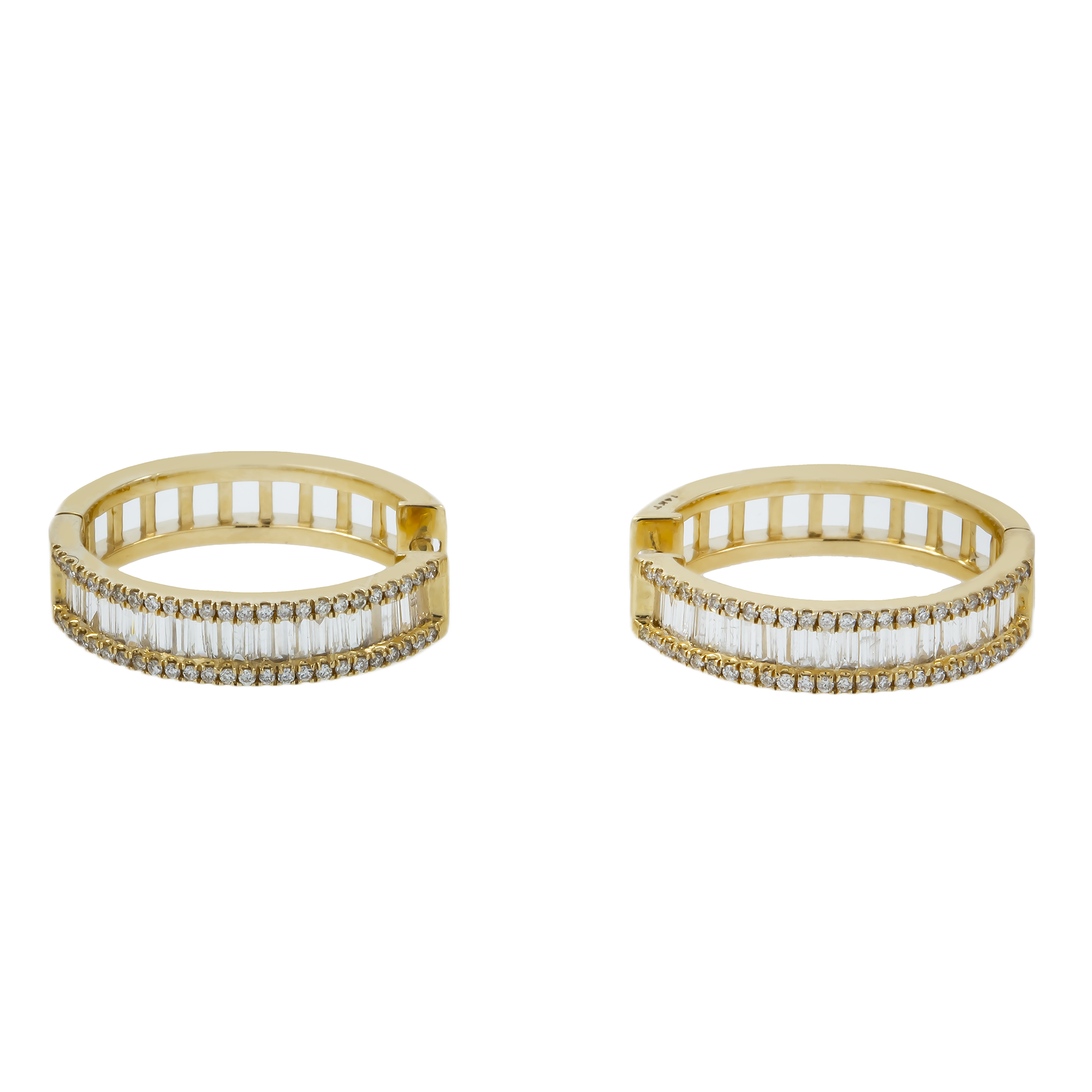 14K GOLD BAGUETTE AND ROUND DIAMOND HOOP EARRINGS 1.18 CTW