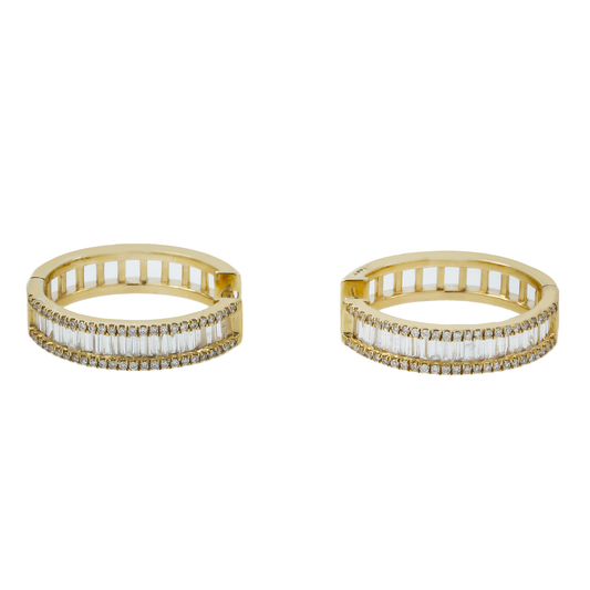 14K GOLD BAGUETTE AND ROUND DIAMOND HOOP EARRINGS 1.18 CTW