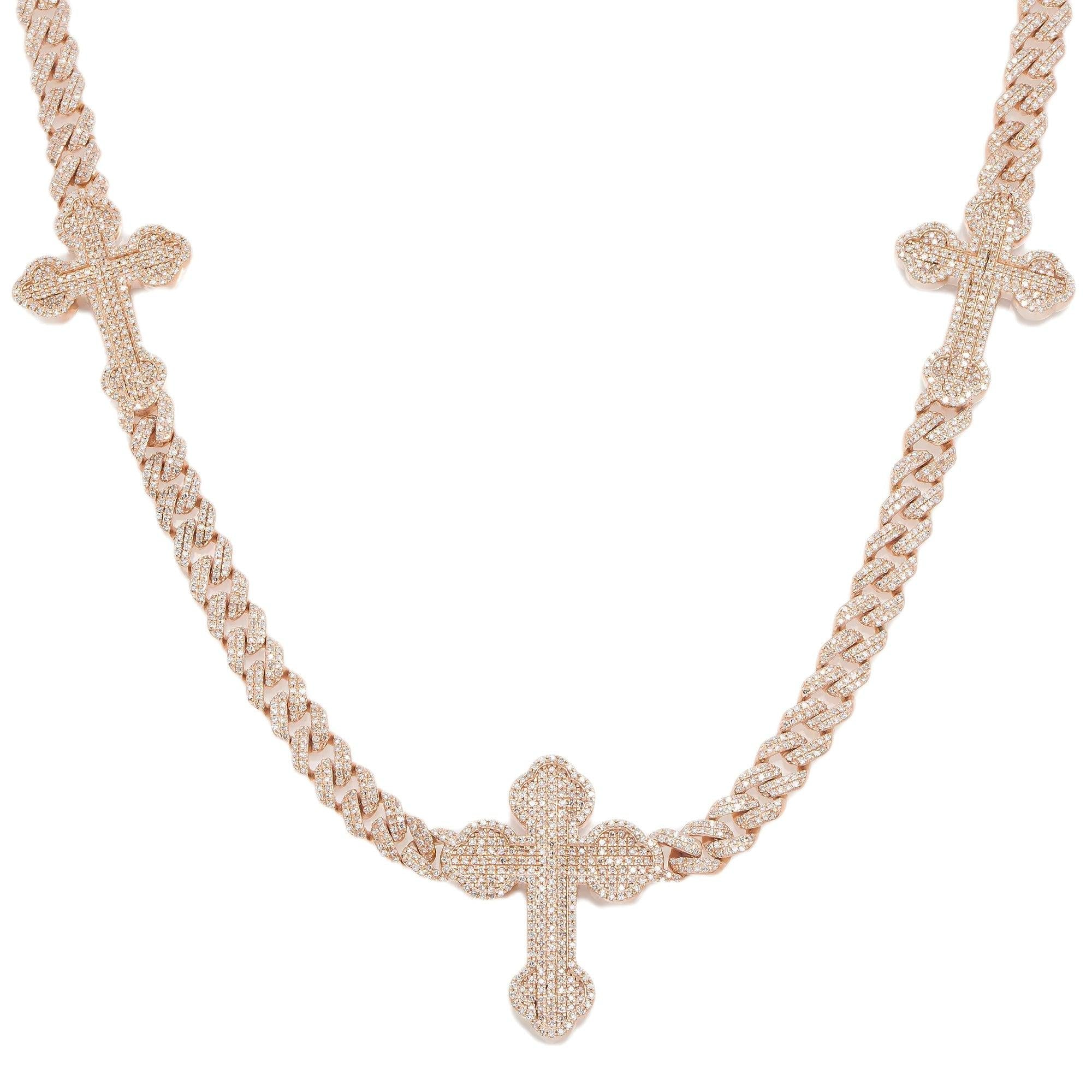 10K GOLD DIAMOND 22"/5MM  CUBAN LINK CROSS CHAIN 5.40 CT