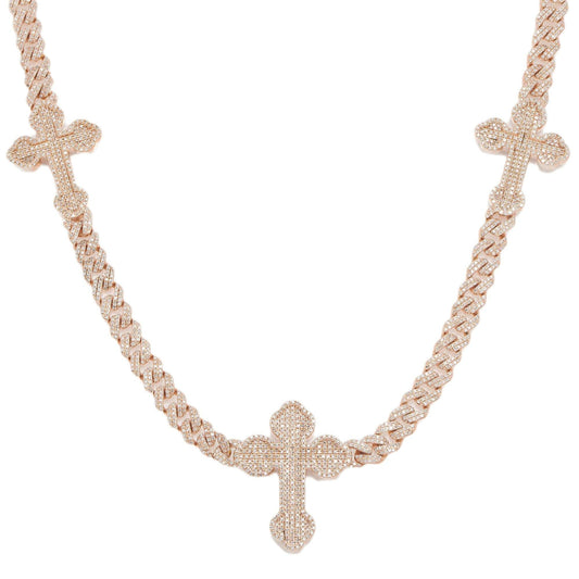 10K GOLD DIAMOND 22"/5MM  CUBAN LINK CROSS CHAIN 5.40 CT