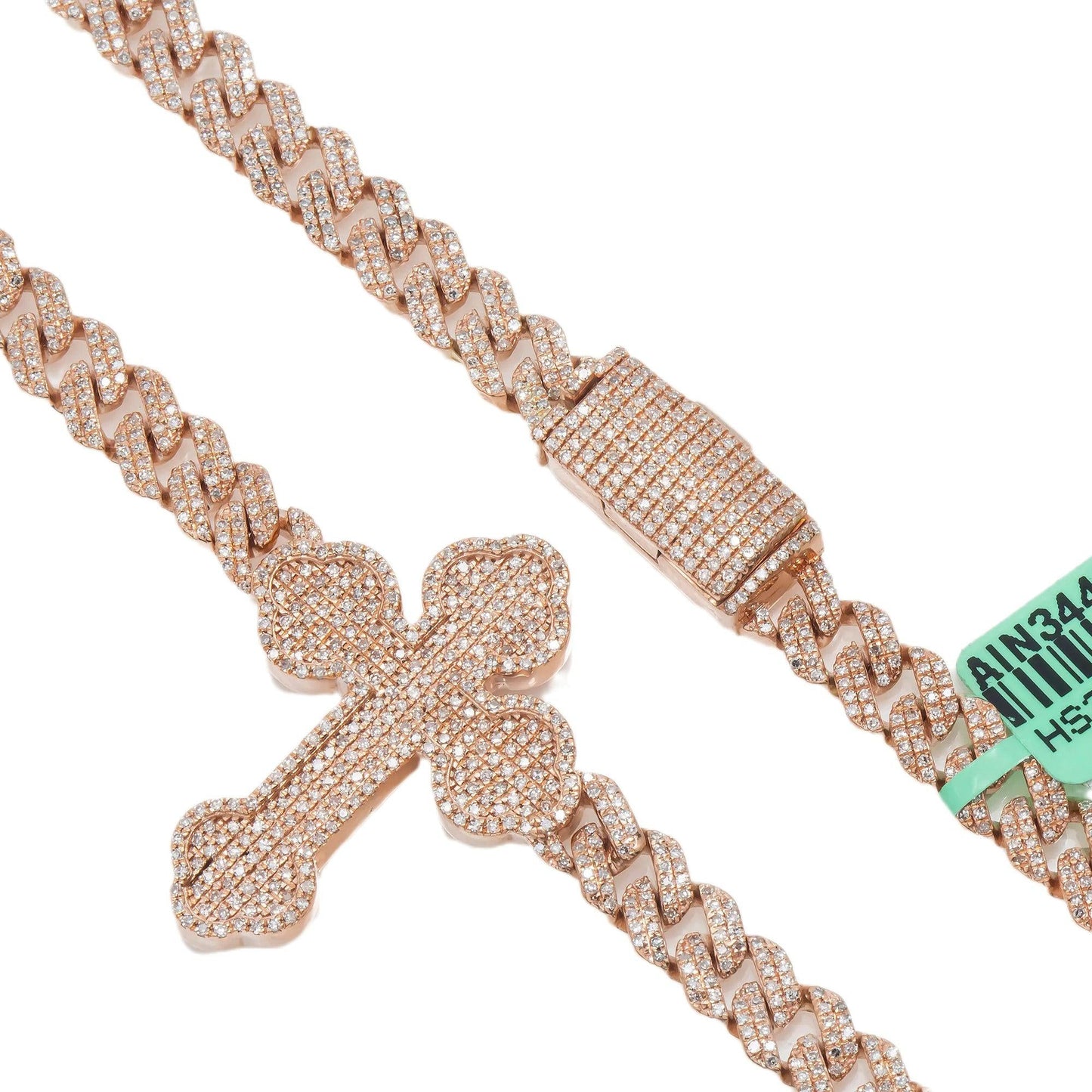 10K GOLD DIAMOND 22"/5MM  CUBAN LINK CROSS CHAIN 5.40 CT