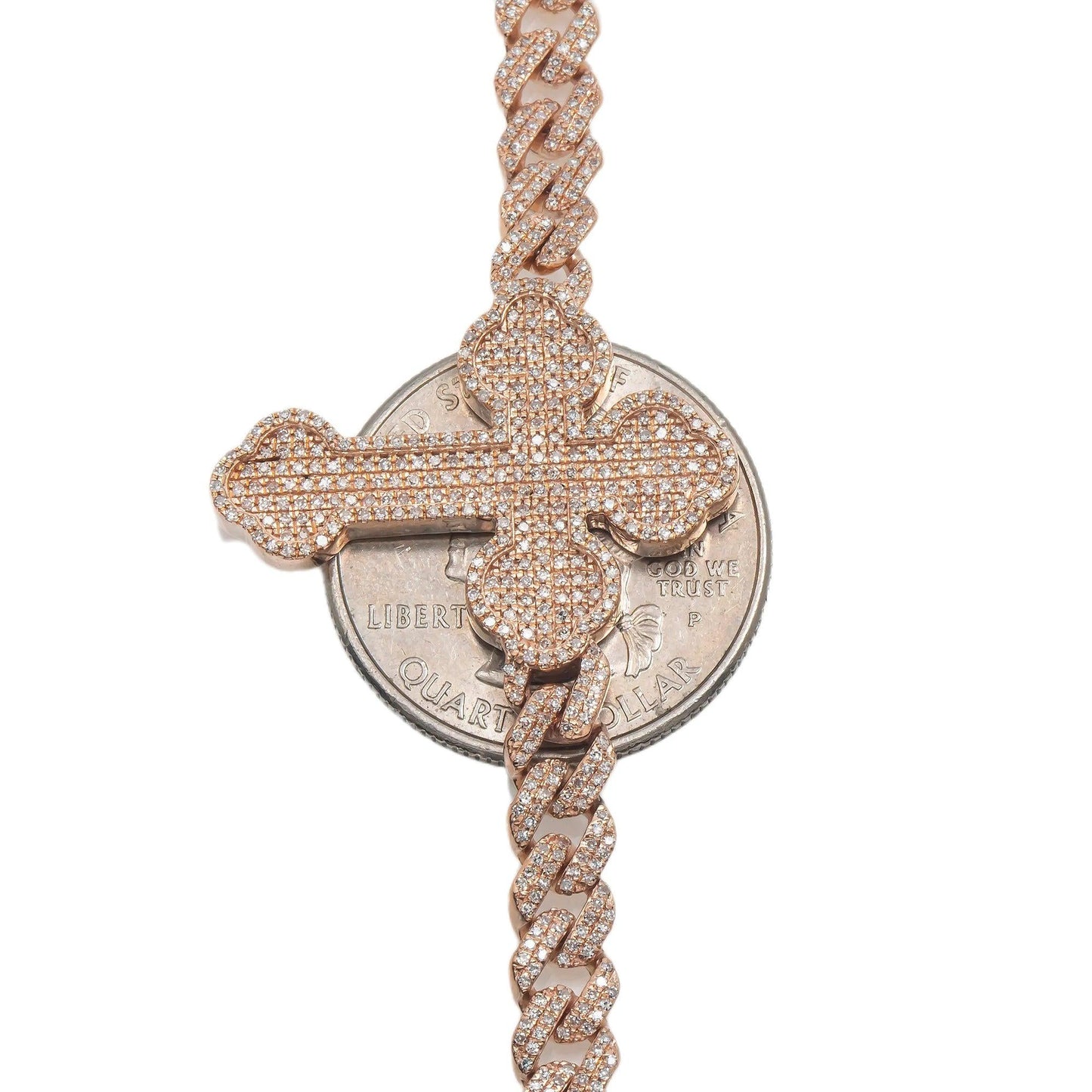 10K GOLD DIAMOND 22"/5MM  CUBAN LINK CROSS CHAIN 5.40 CT