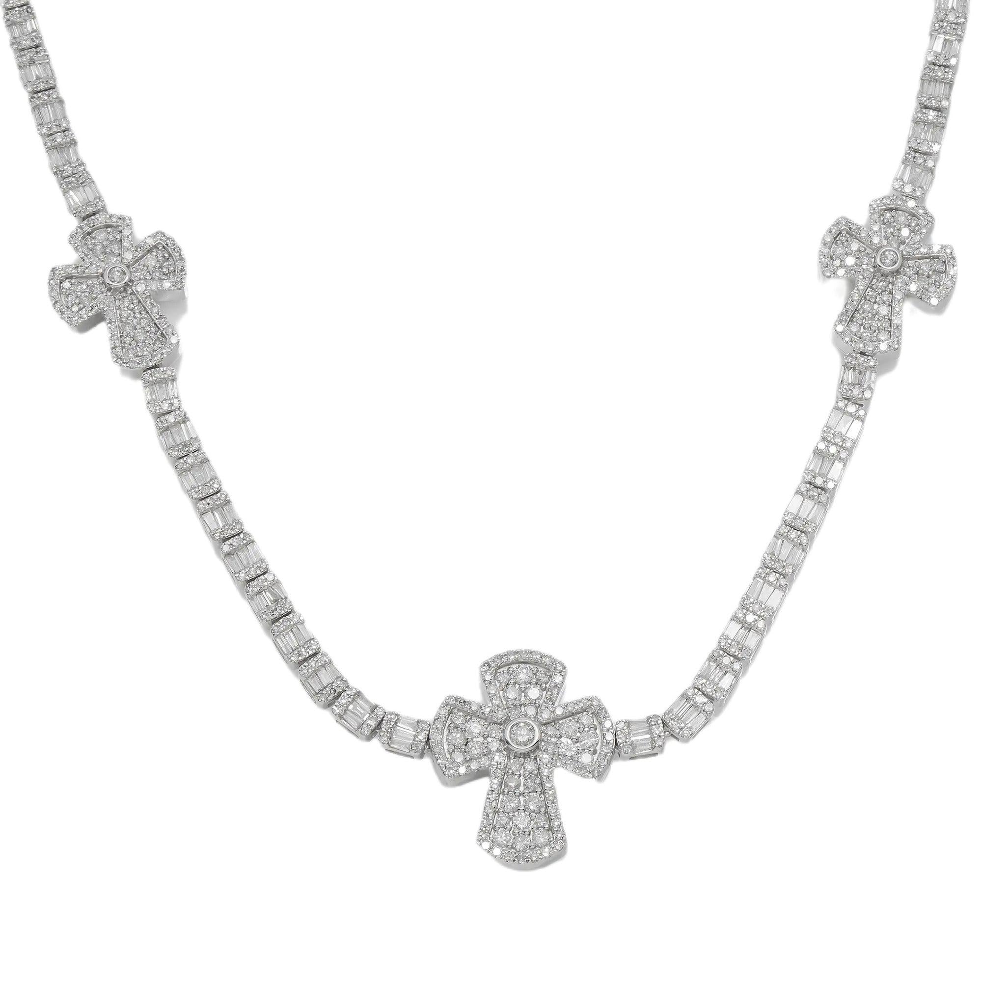 10K GOLD BAGUETTE AND ROUND DIAMOND TWO TONE CROSS CHAIN 8.90 CT