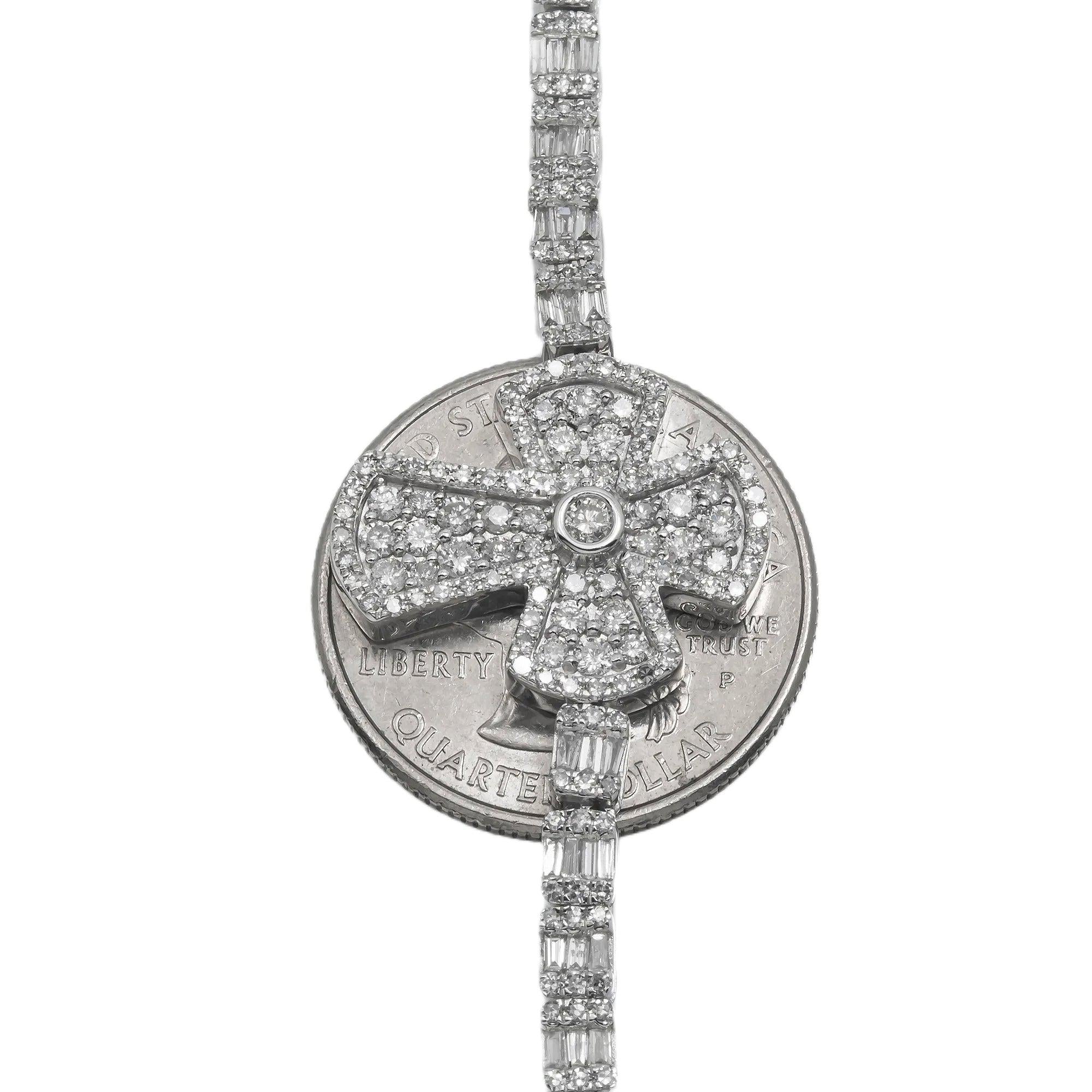 10K GOLD BAGUETTE AND ROUND DIAMOND TWO TONE CROSS CHAIN 8.90 CT