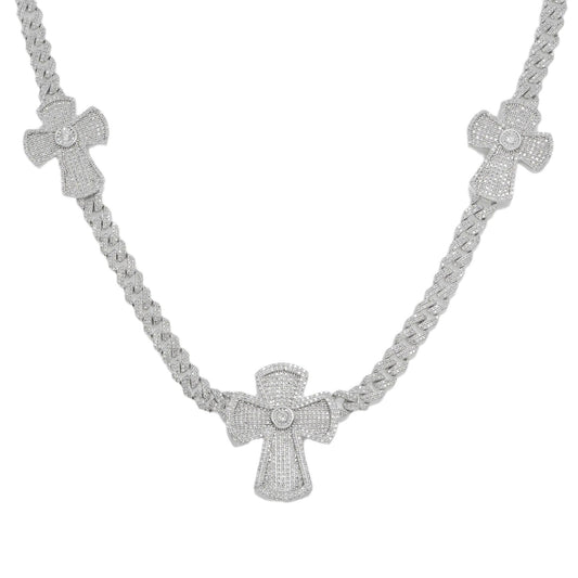 10K GOLD DIAMOND OPEN CUBAN LINK CROSS CHAIN 6.60 CT