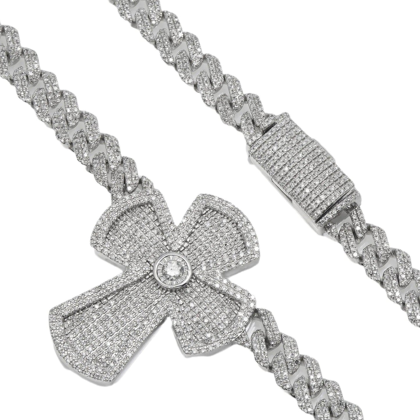10K GOLD DIAMOND OPEN CUBAN LINK CROSS CHAIN 6.60 CT