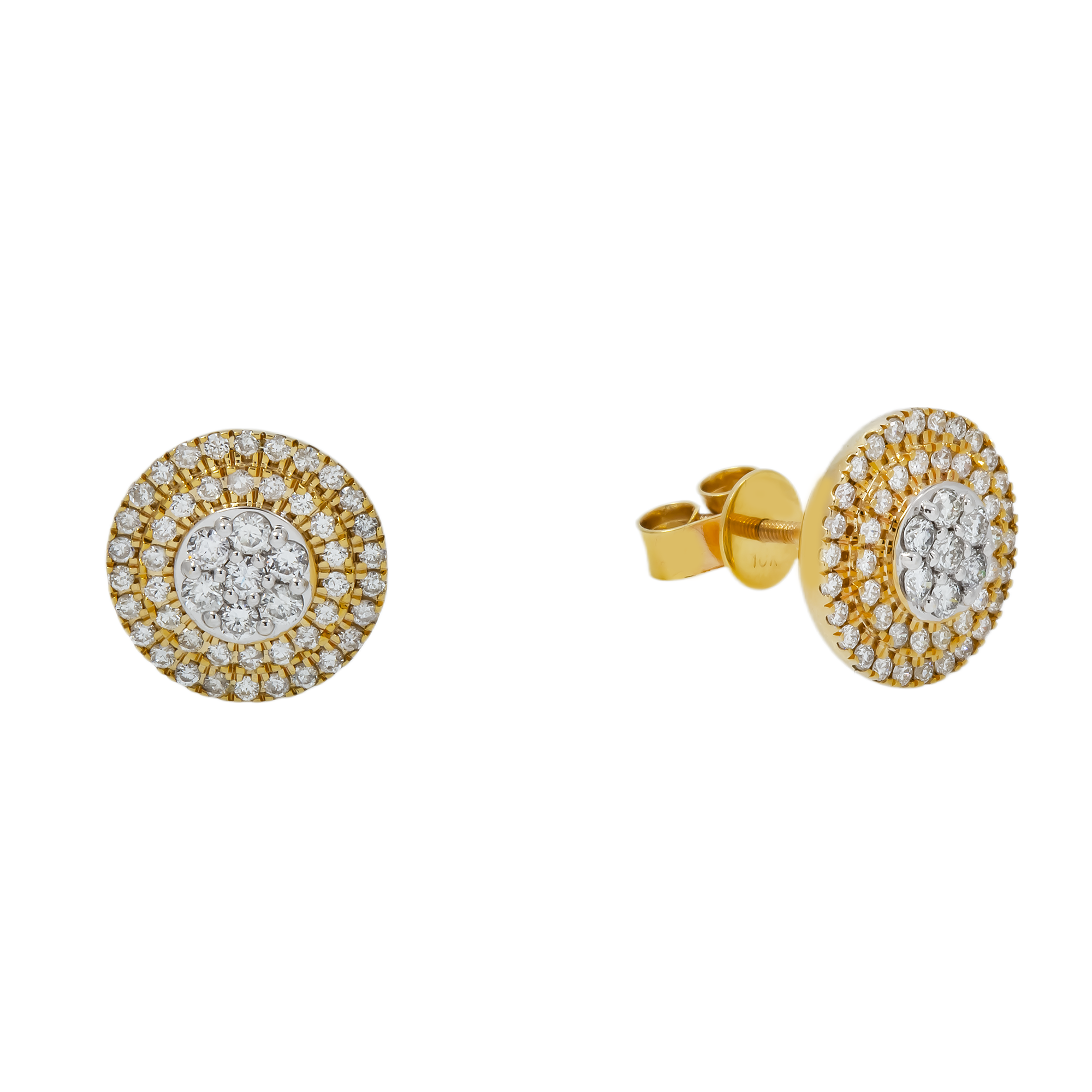 10K GOLD ROUND DIAMOND CLUSTER CIRCLE SHAPE EARRINGS 0.96 CTW