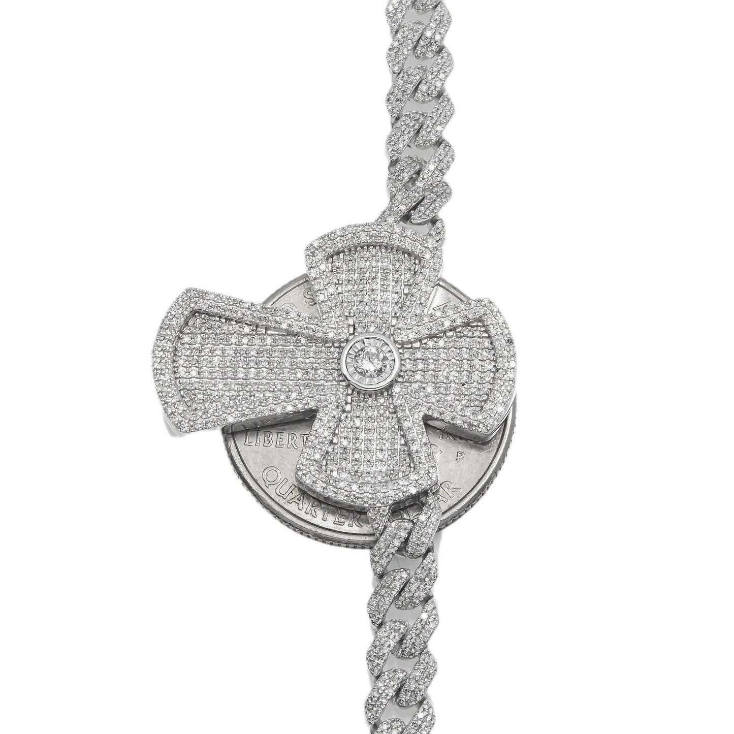 10K GOLD DIAMOND OPEN CUBAN LINK CROSS CHAIN 6.60 CT
