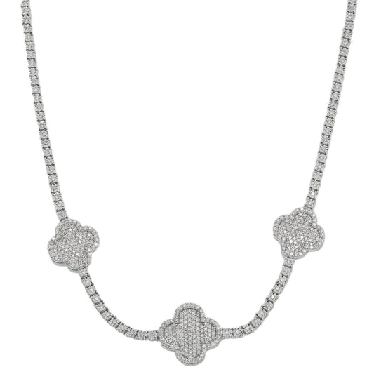 10K GOLD ROUND DIAMOND CLOVER TWO TONE TENNIS CHAIN 3.55 CT