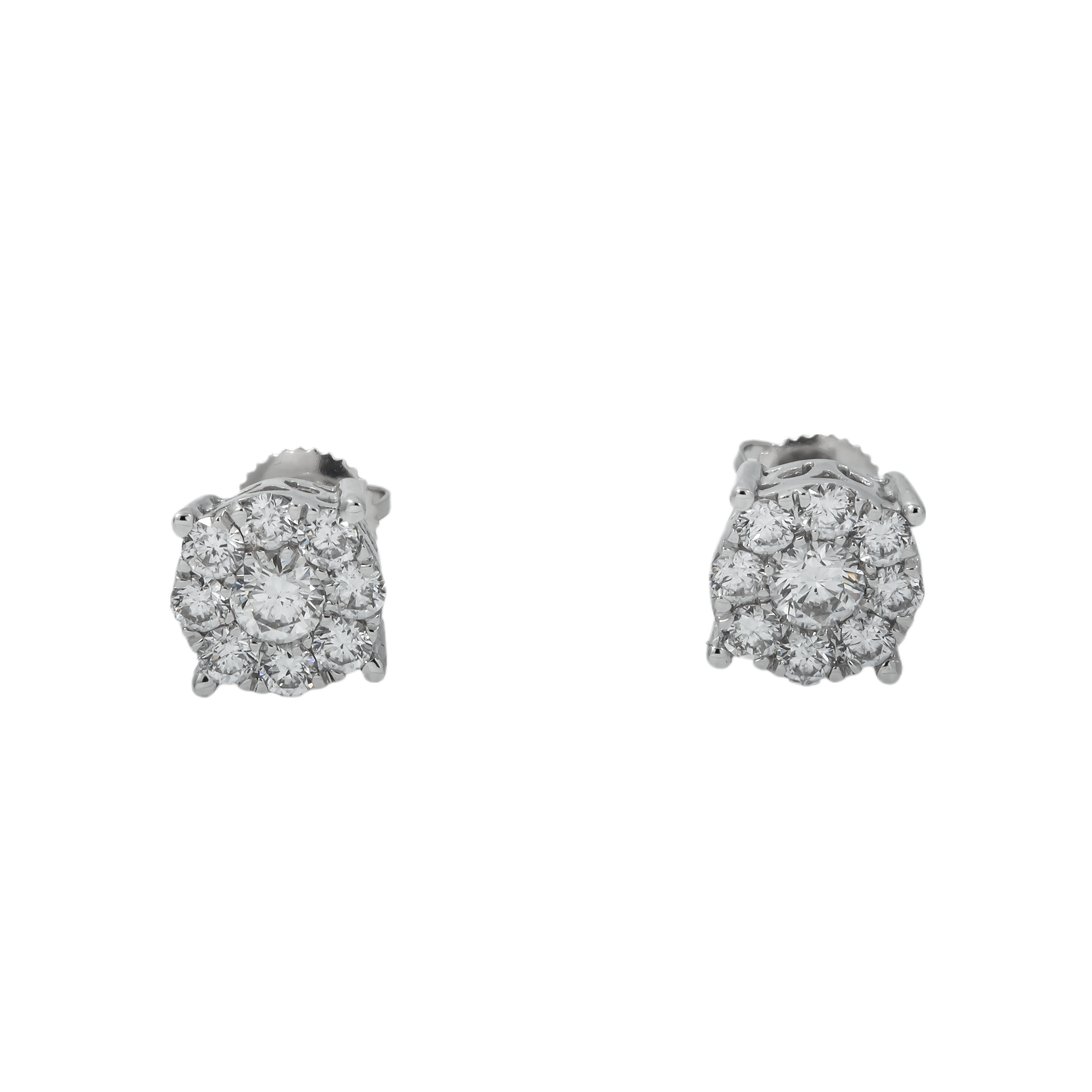 14K GOLD ROUND DIAMOND CLUSTER EARRINGS 1.50 CTW