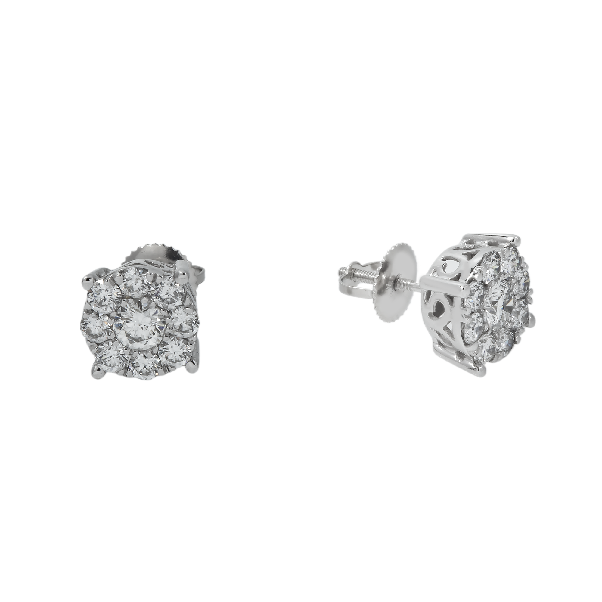 14K GOLD ROUND DIAMOND CLUSTER EARRINGS 1.50 CTW