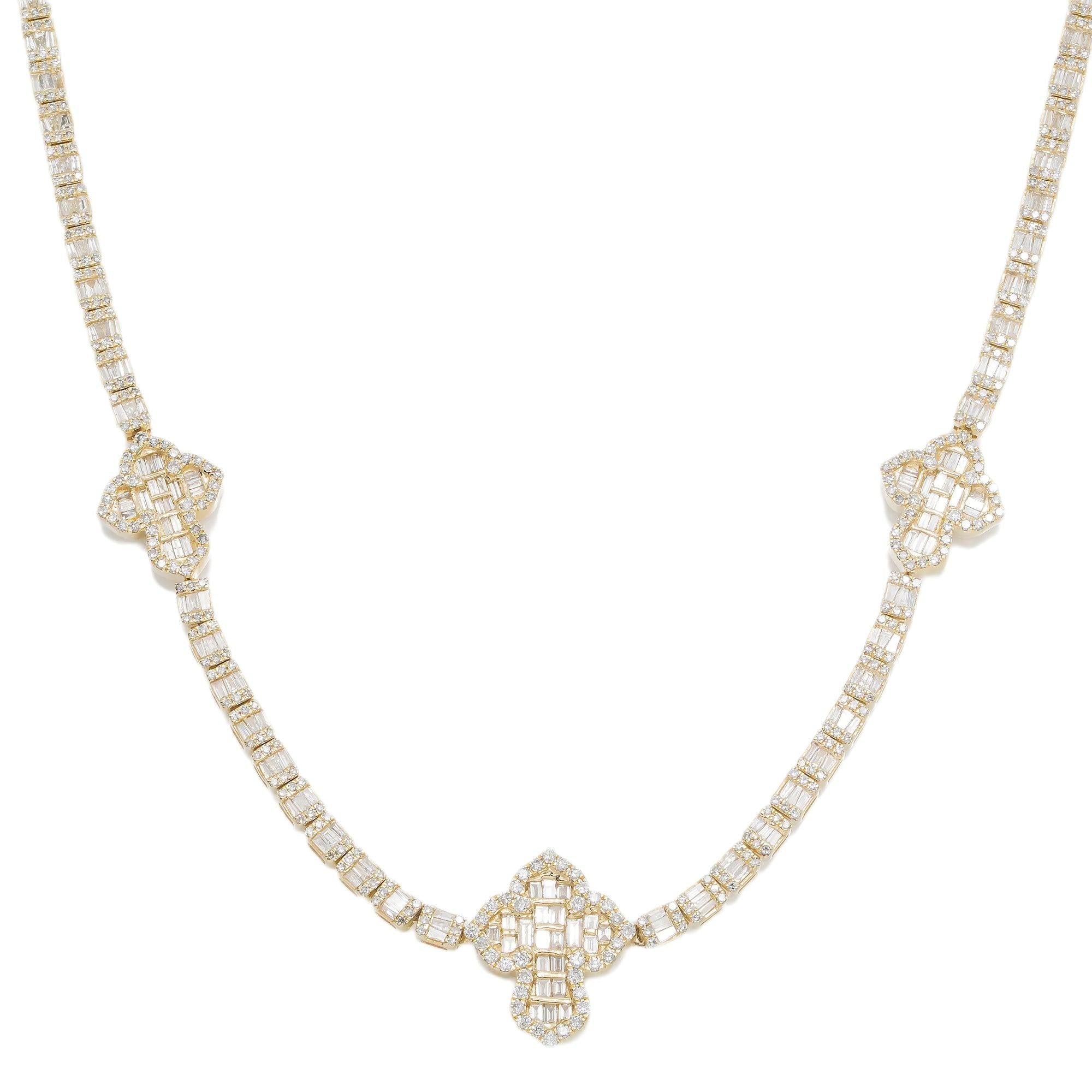 10K GOLD BAGUETTE AND ROUND DIAMOND CROSS CHAIN 7.50 CT