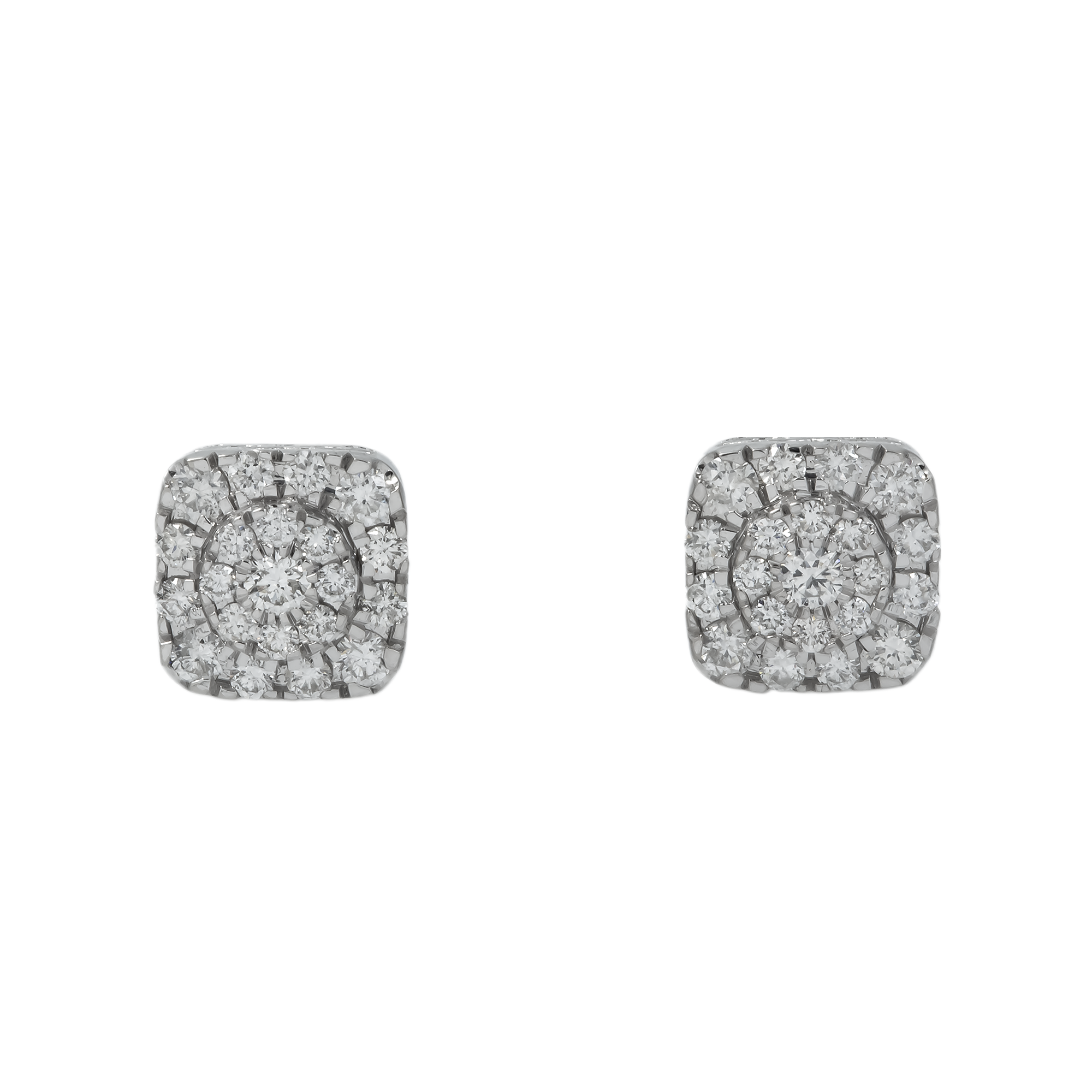 10K GOLD ROUND DIAMOND CLUSTER SQUARE SHAPE EARRINGS 1.39 CTW