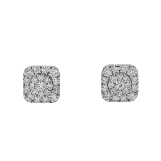 10K GOLD ROUND DIAMOND CLUSTER SQUARE SHAPE EARRINGS 1.39 CTW