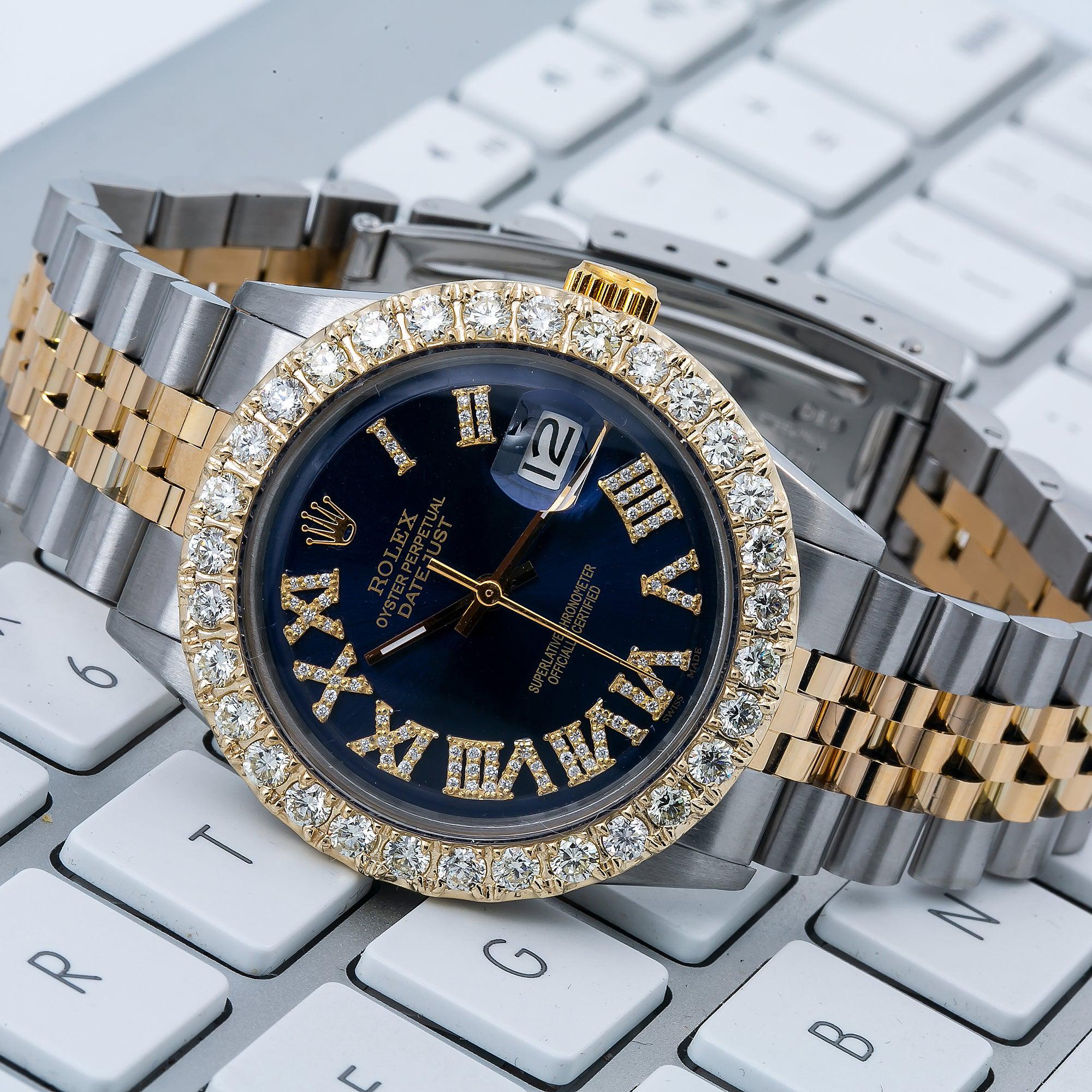 Rolex Datejust 1601 36MM Blue Diamond Dial With 3.25 CT Diamonds