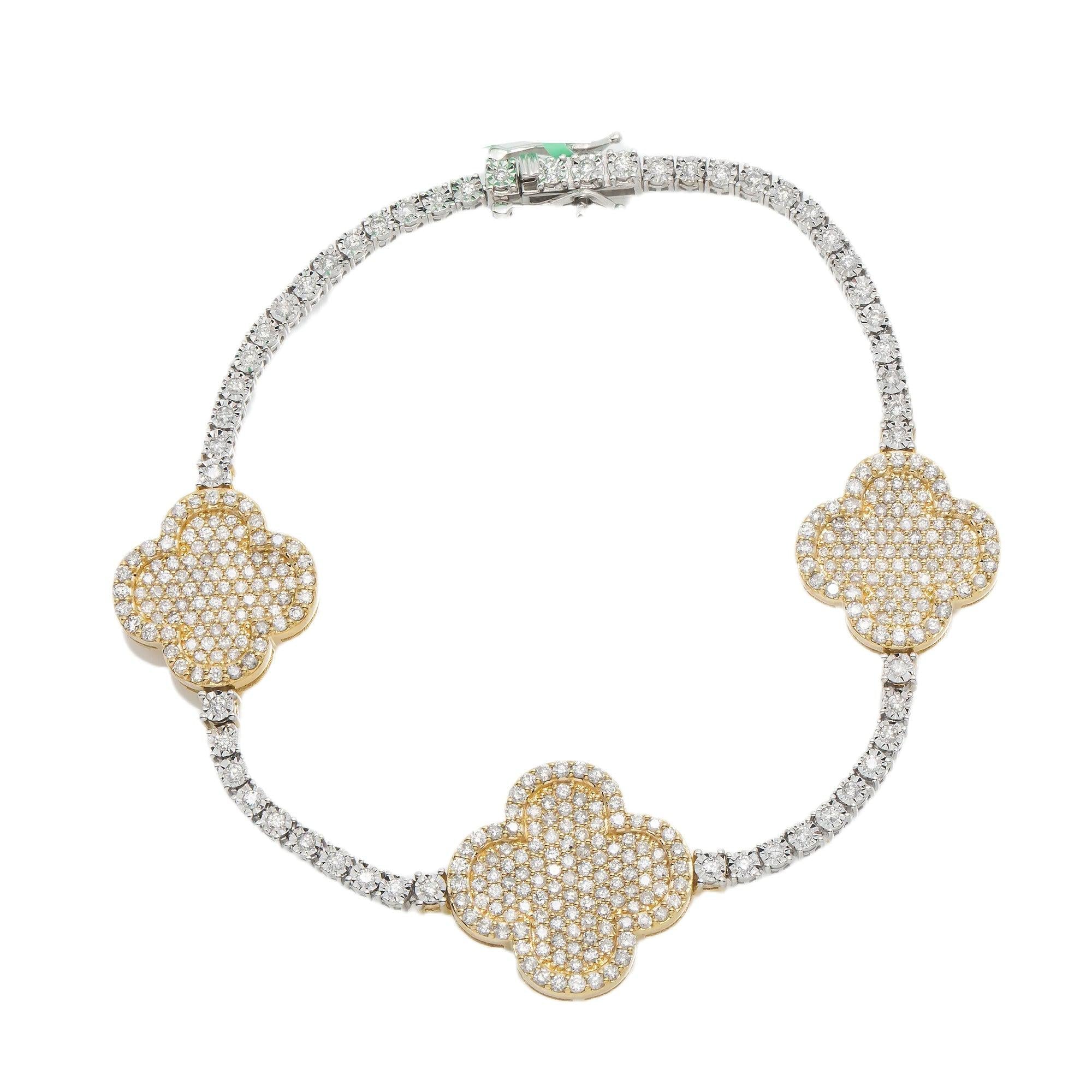 10K GOLD ROUND DIAMONDS TWO TONE TENNIS BRACELET 2.75 CT