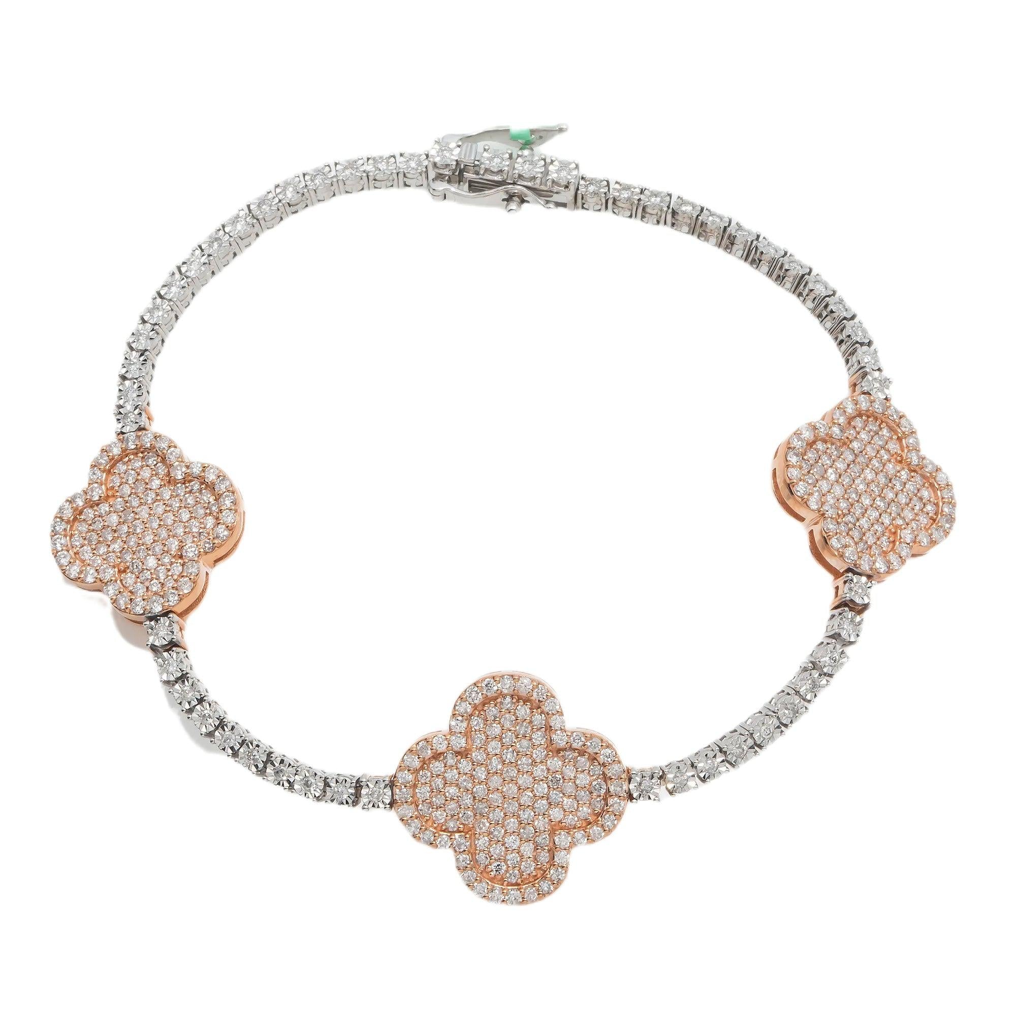 10K GOLD ROUND DIAMONDS TWO TONE TENNIS BRACELET 2.75 CT