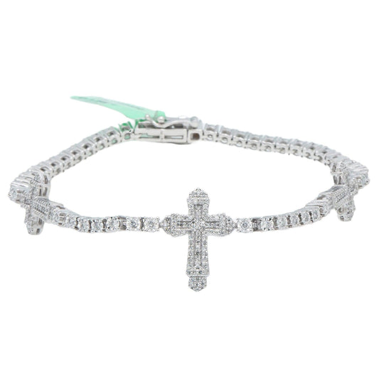 10K GOLD ROUND DIAMONDS CROSS TENNIS BRACELET 1.25 CT
