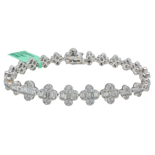 14K GOLD BAGUETTE AND ROUND DIAMONDS CLOVER BRACELET 4.00 CT