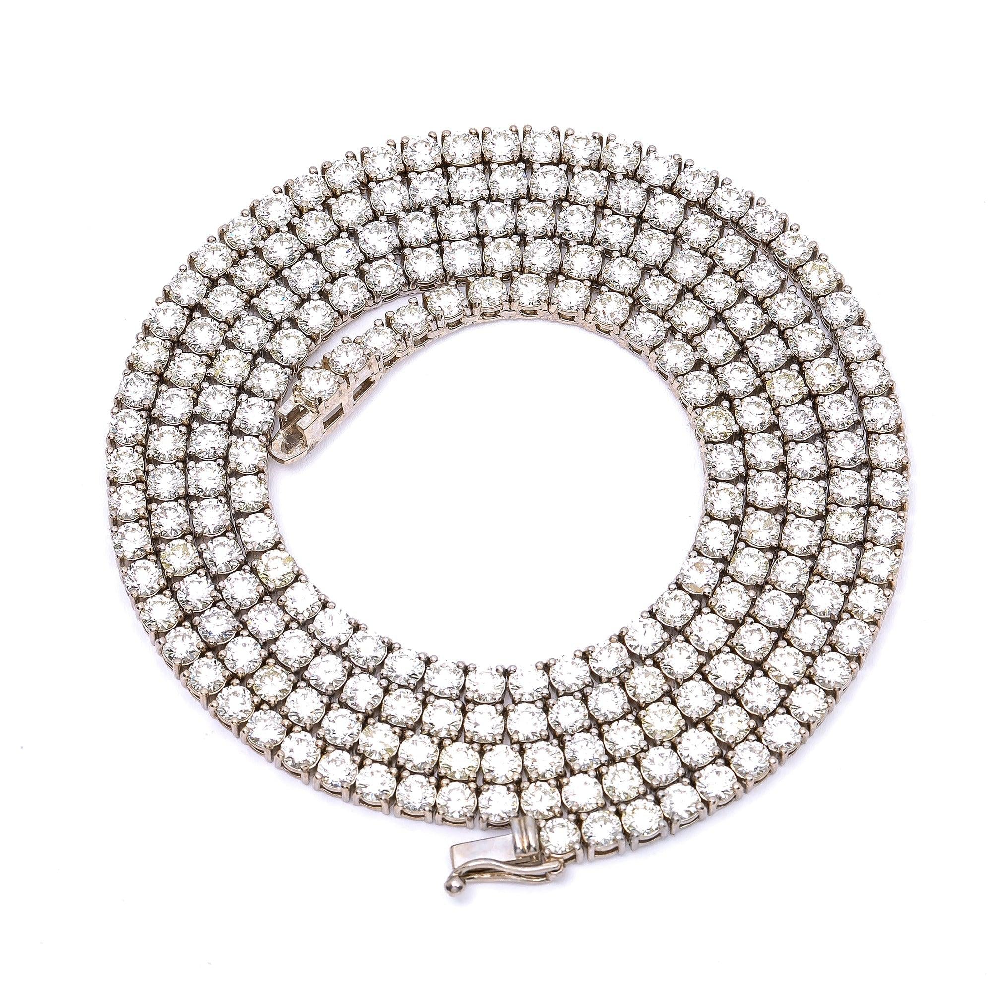 14K WHITE GOLD 24" TENNIS CHAIN WITH 20.28 CT DIAMONDS