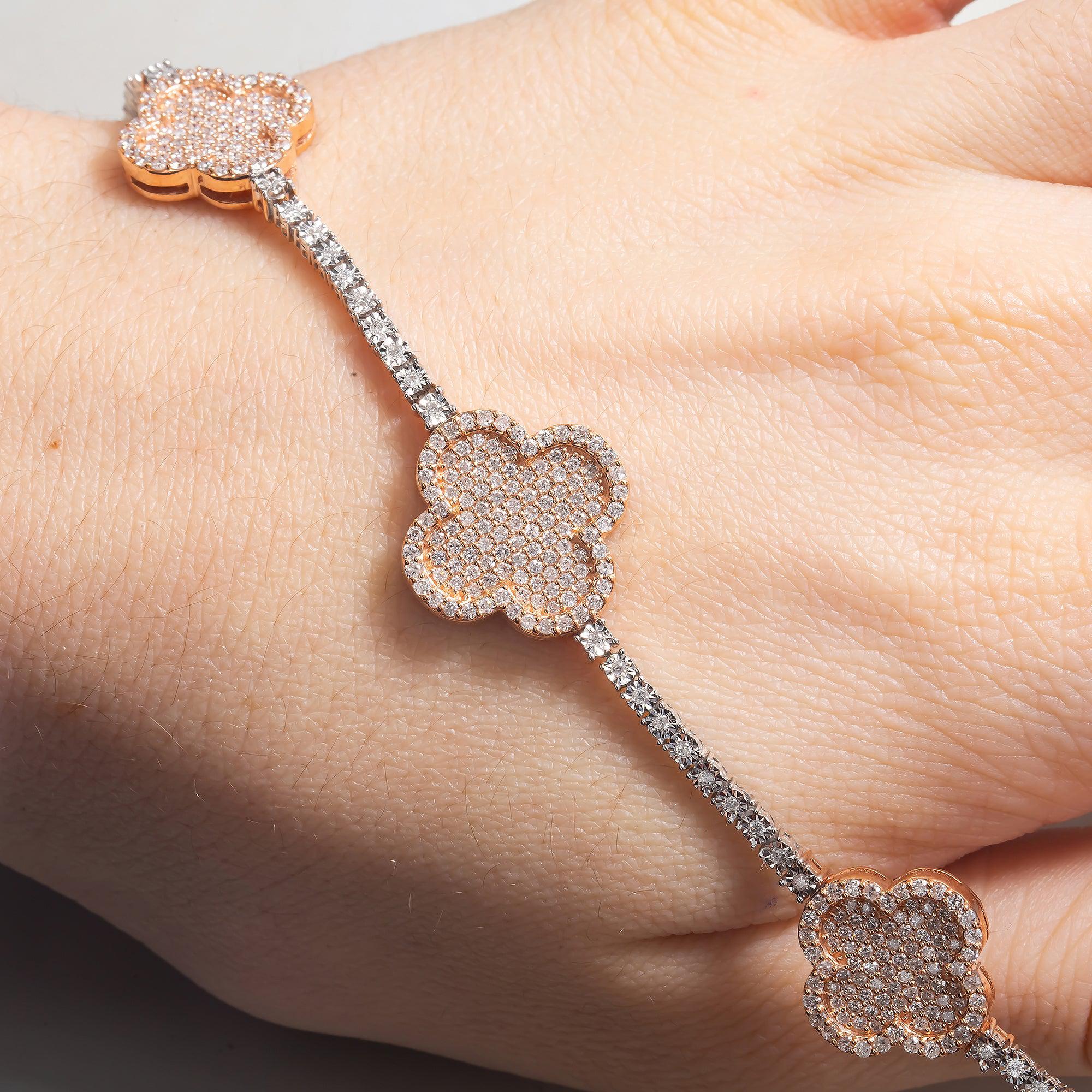 10K GOLD ROUND DIAMONDS TWO TONE TENNIS BRACELET 2.75 CT