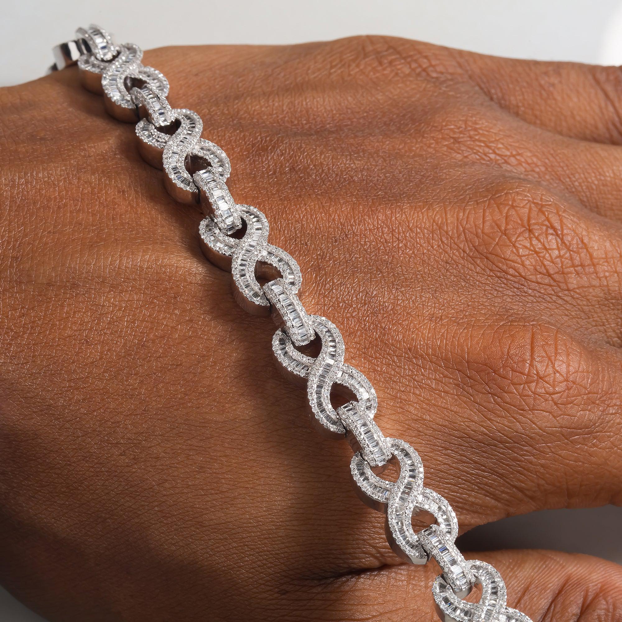 10K GOLD BAGUETTE AND ROUND DIAMONDS INFINITY CHAIN BRACELET 5.25 CT