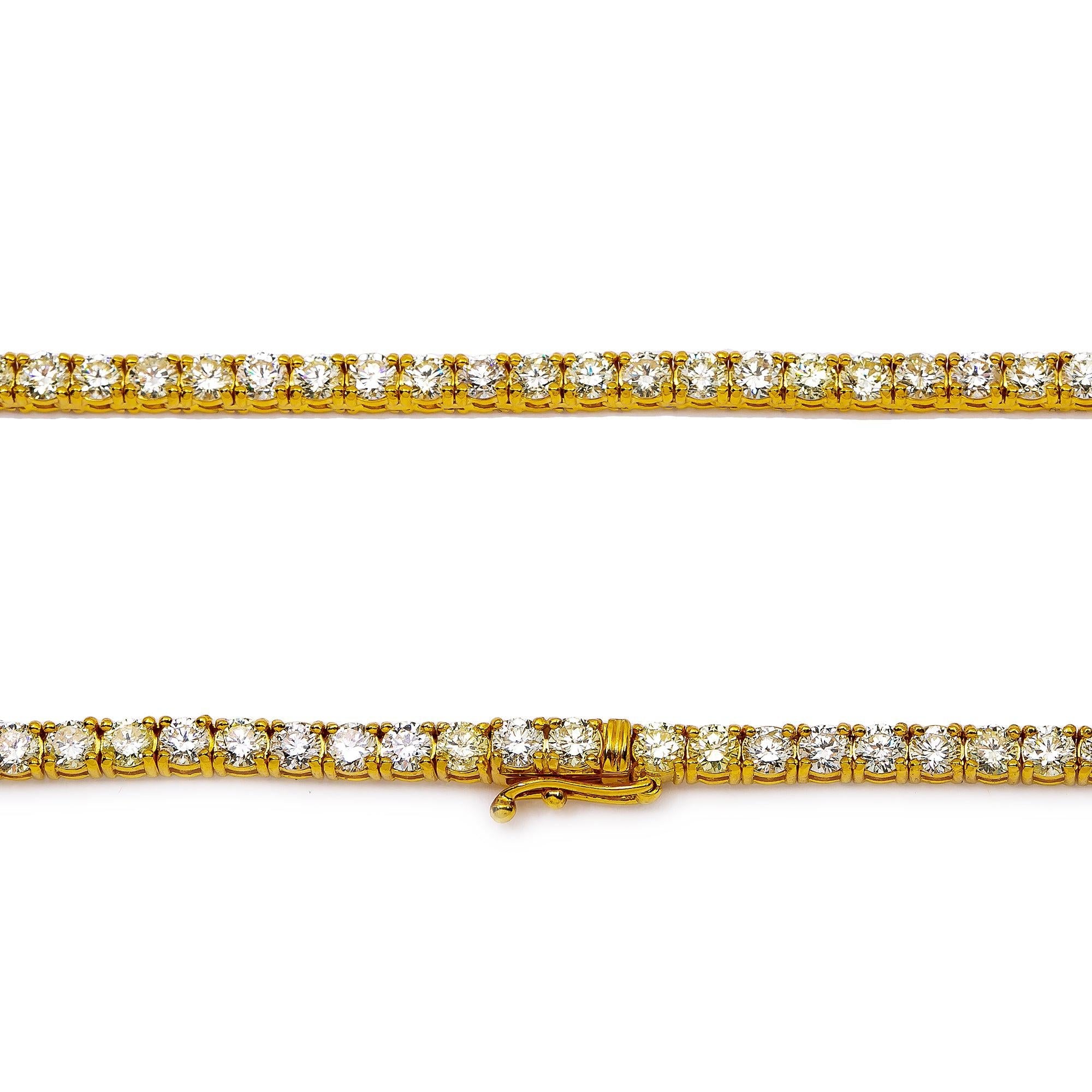 14K YELLOW GOLD 22" TENNIS CHAIN WITH 20.07 CT DIAMONDS